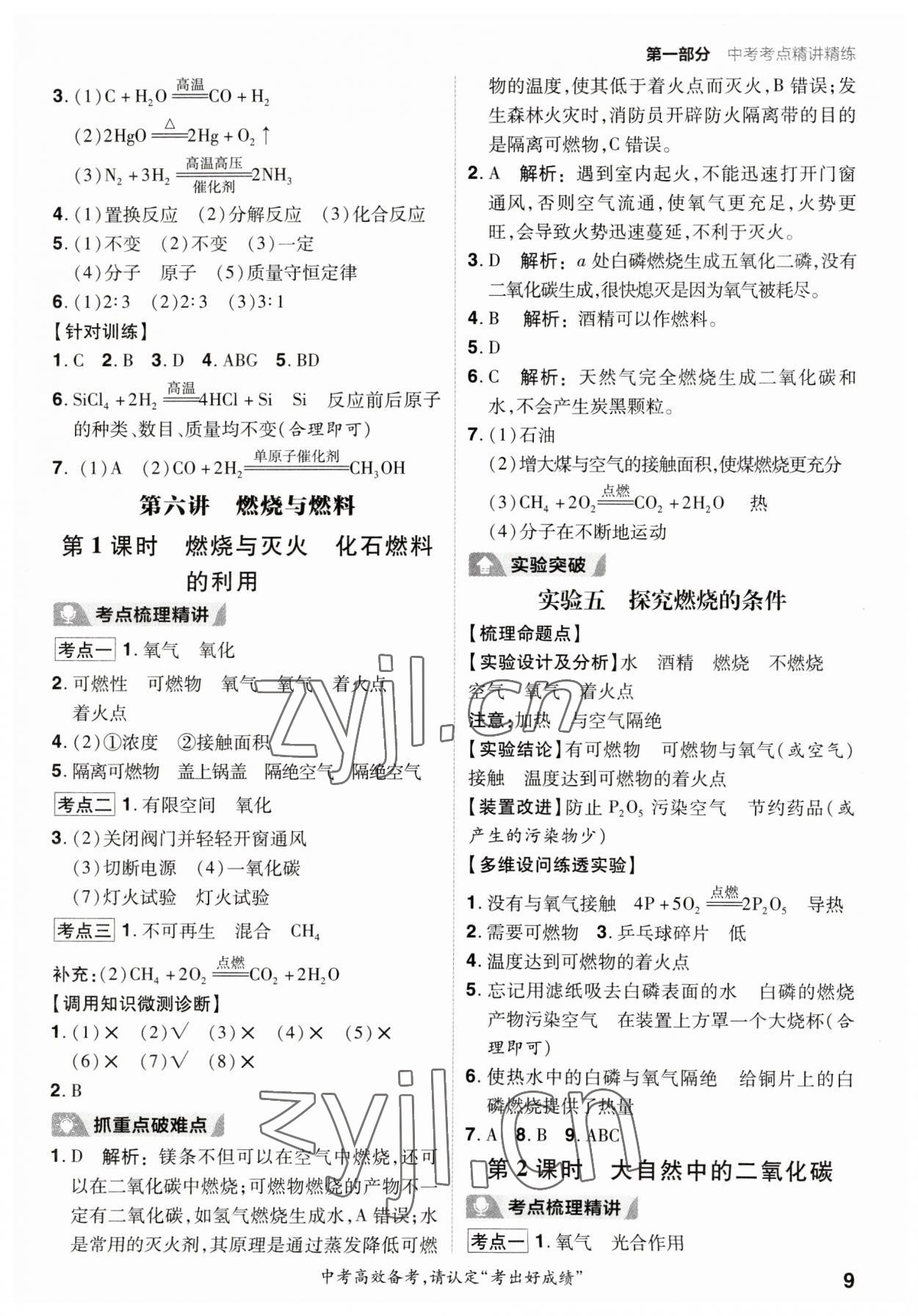 2023年考出好成绩新中考化学鲁教版 参考答案第8页