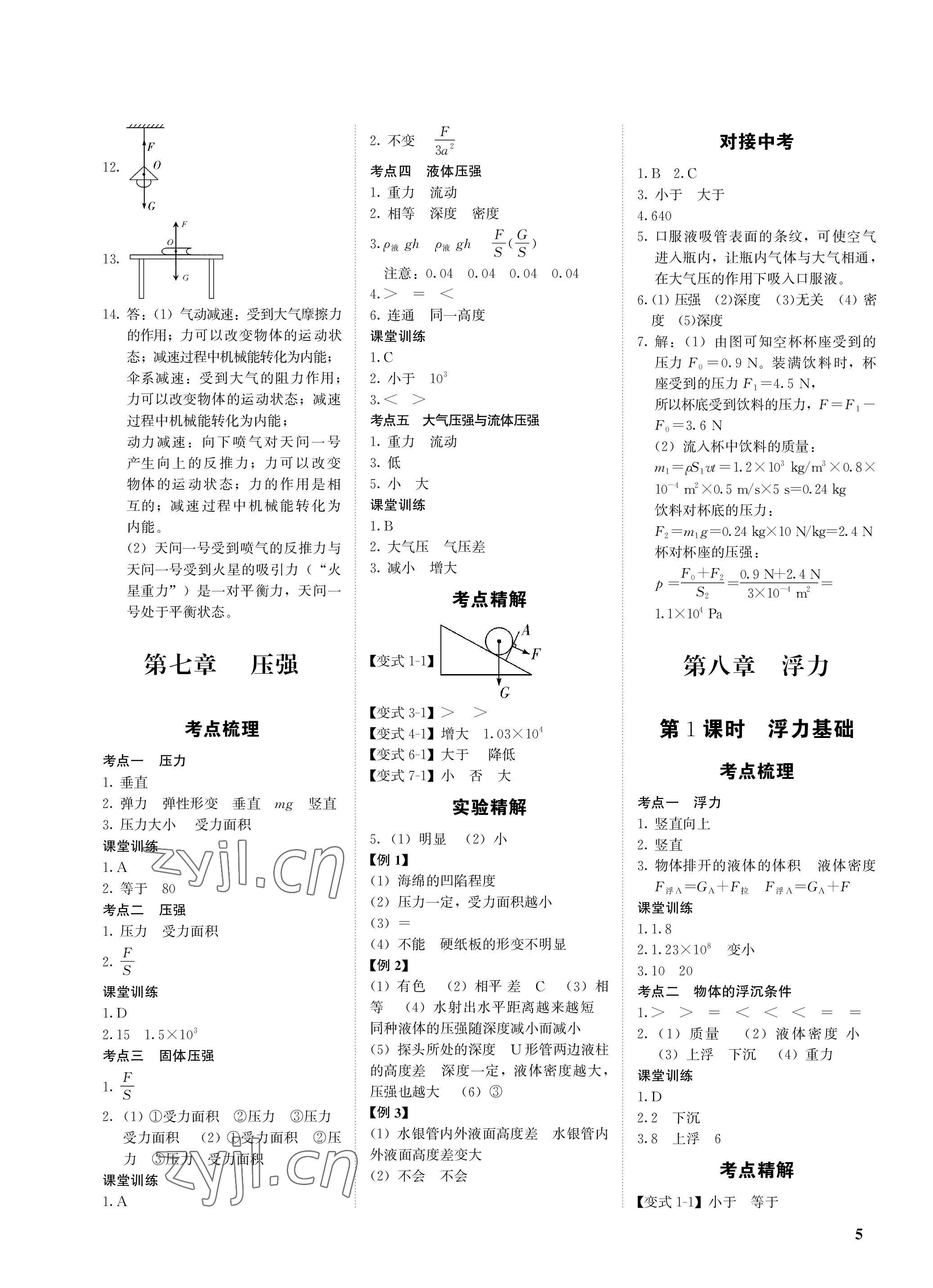 2023年一變到頂中考總復習物理福建專版 參考答案第5頁