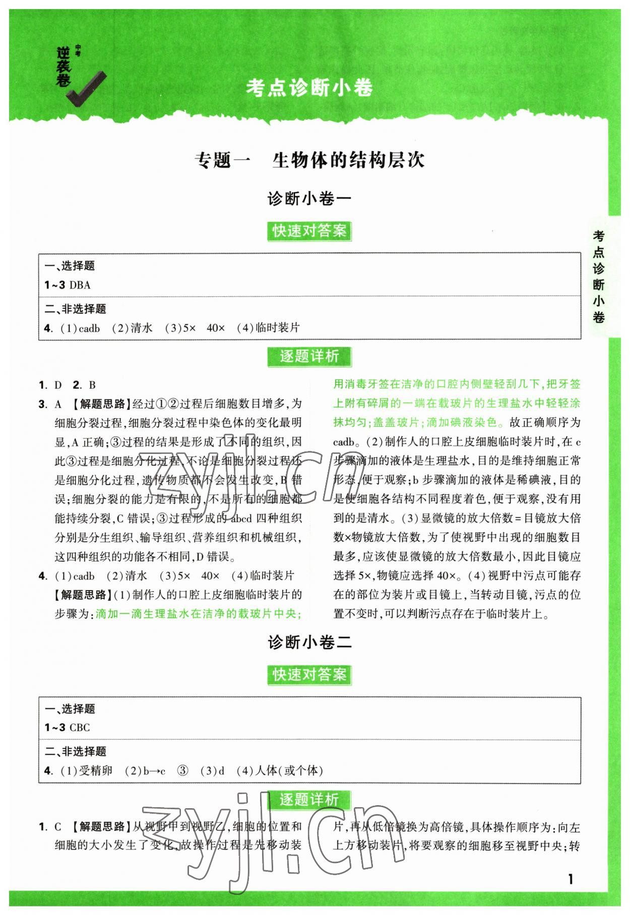 2023年万唯中考逆袭卷生物 第1页