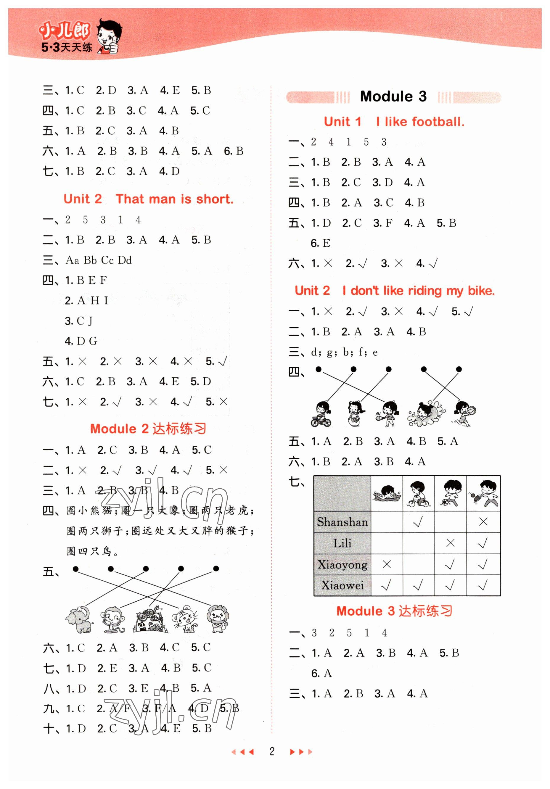 2023年53天天练三年级英语下册外研版 参考答案第2页