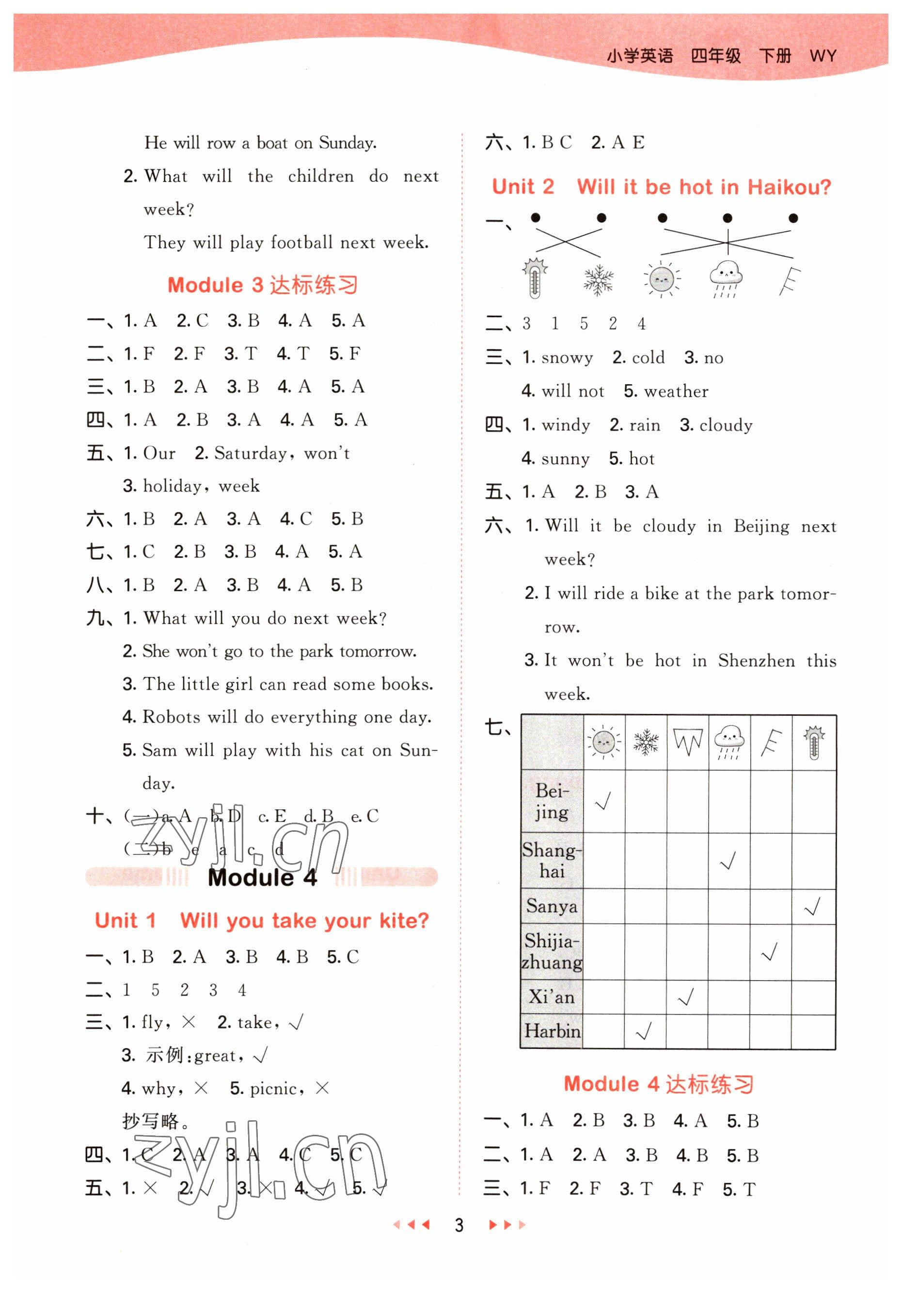 2023年53天天練四年級(jí)英語下冊外研版 參考答案第3頁