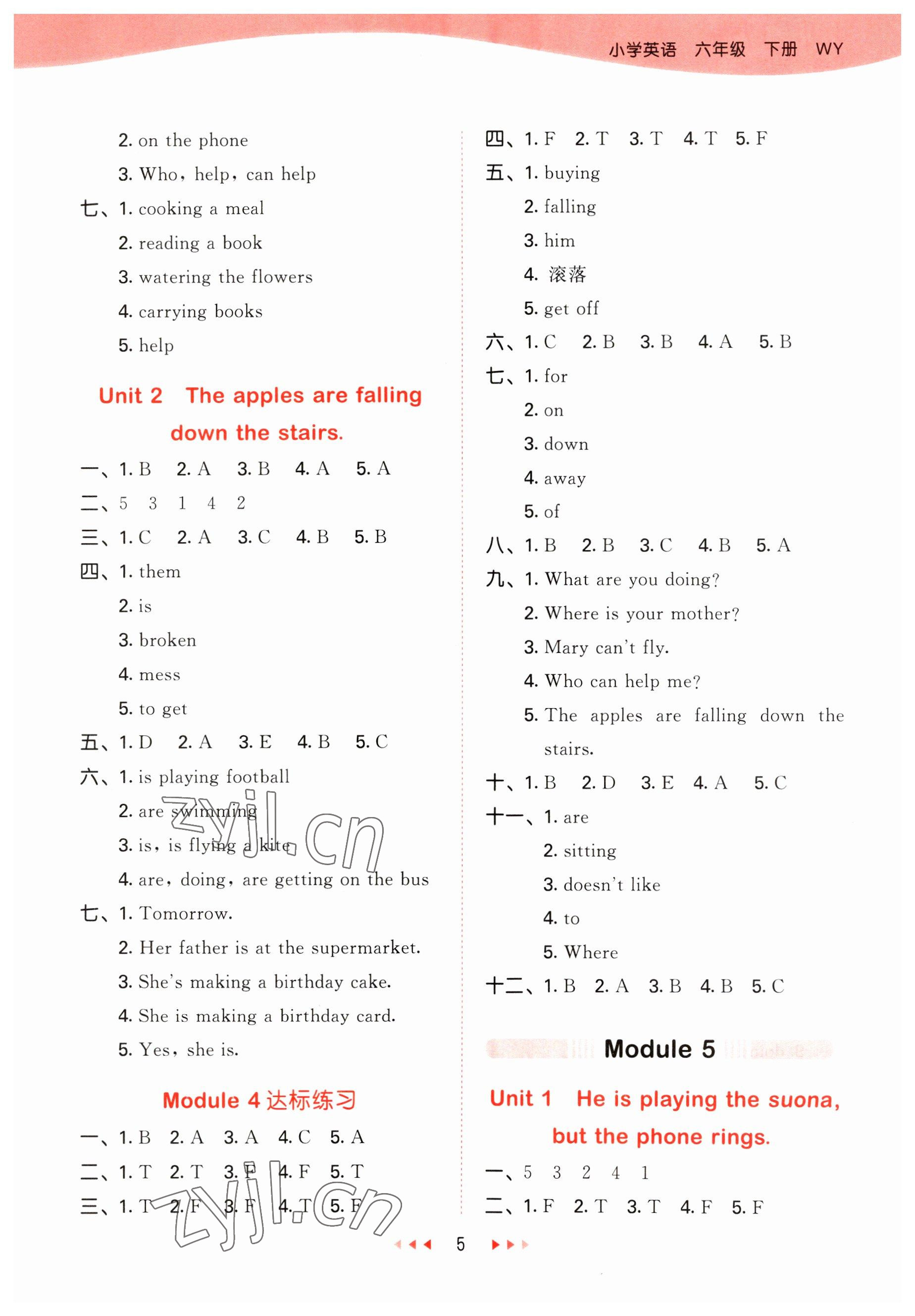 2023年53天天練六年級(jí)英語下冊(cè)外研版 參考答案第5頁