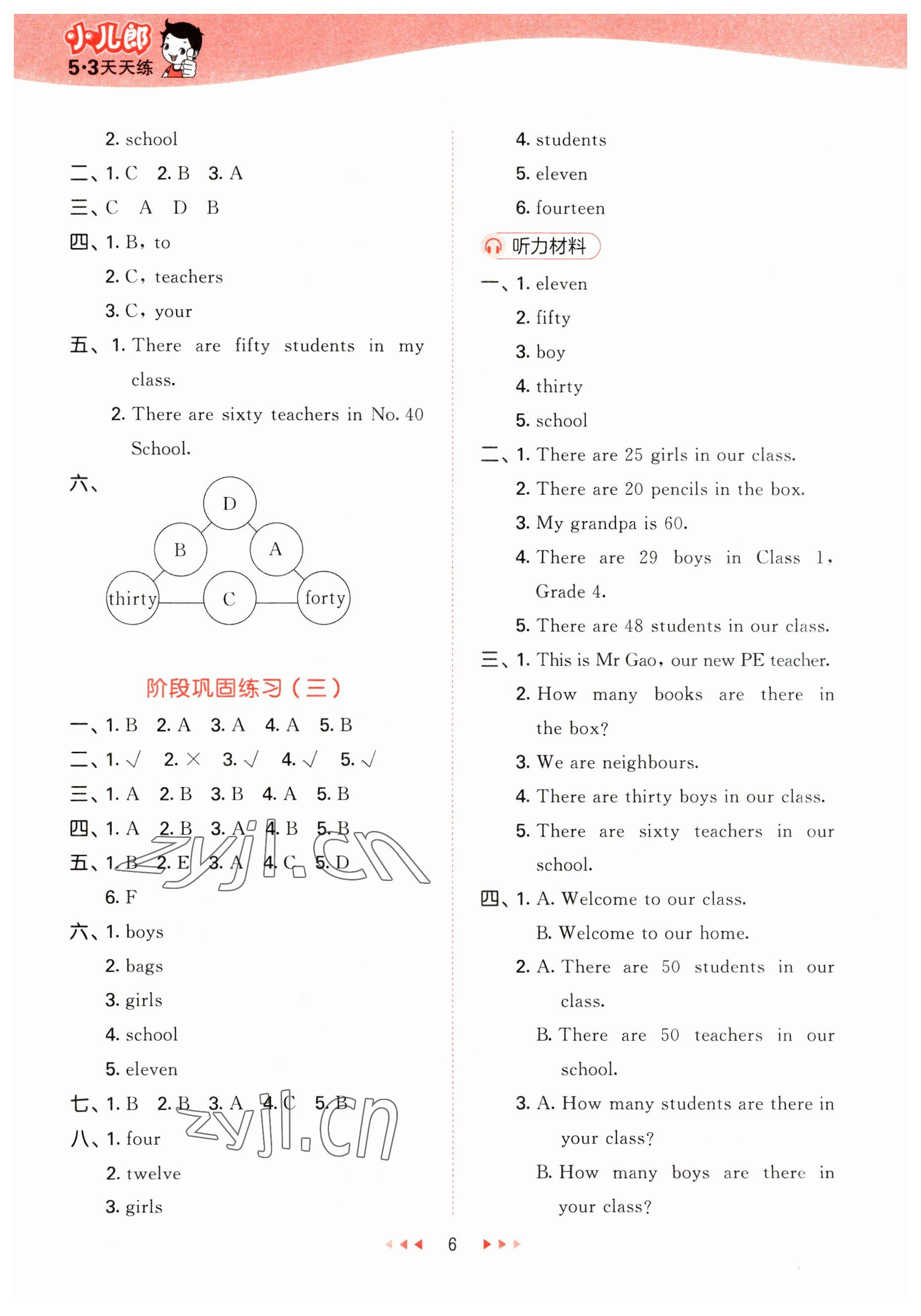 2023年53天天練四年級(jí)英語(yǔ)下冊(cè)人教精通版 參考答案第6頁(yè)