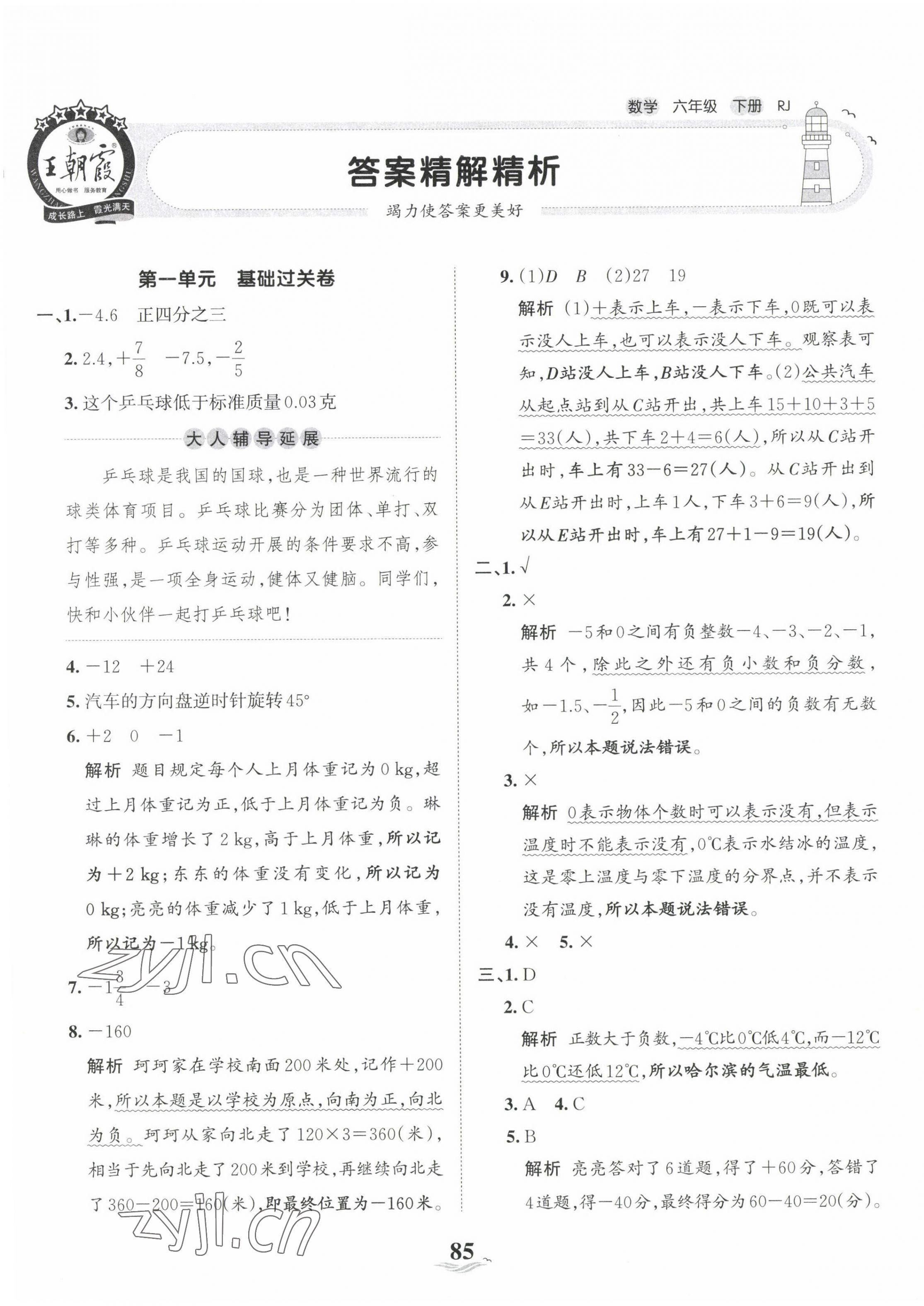 2023年王朝霞培优100分六年级数学下册人教版 第1页