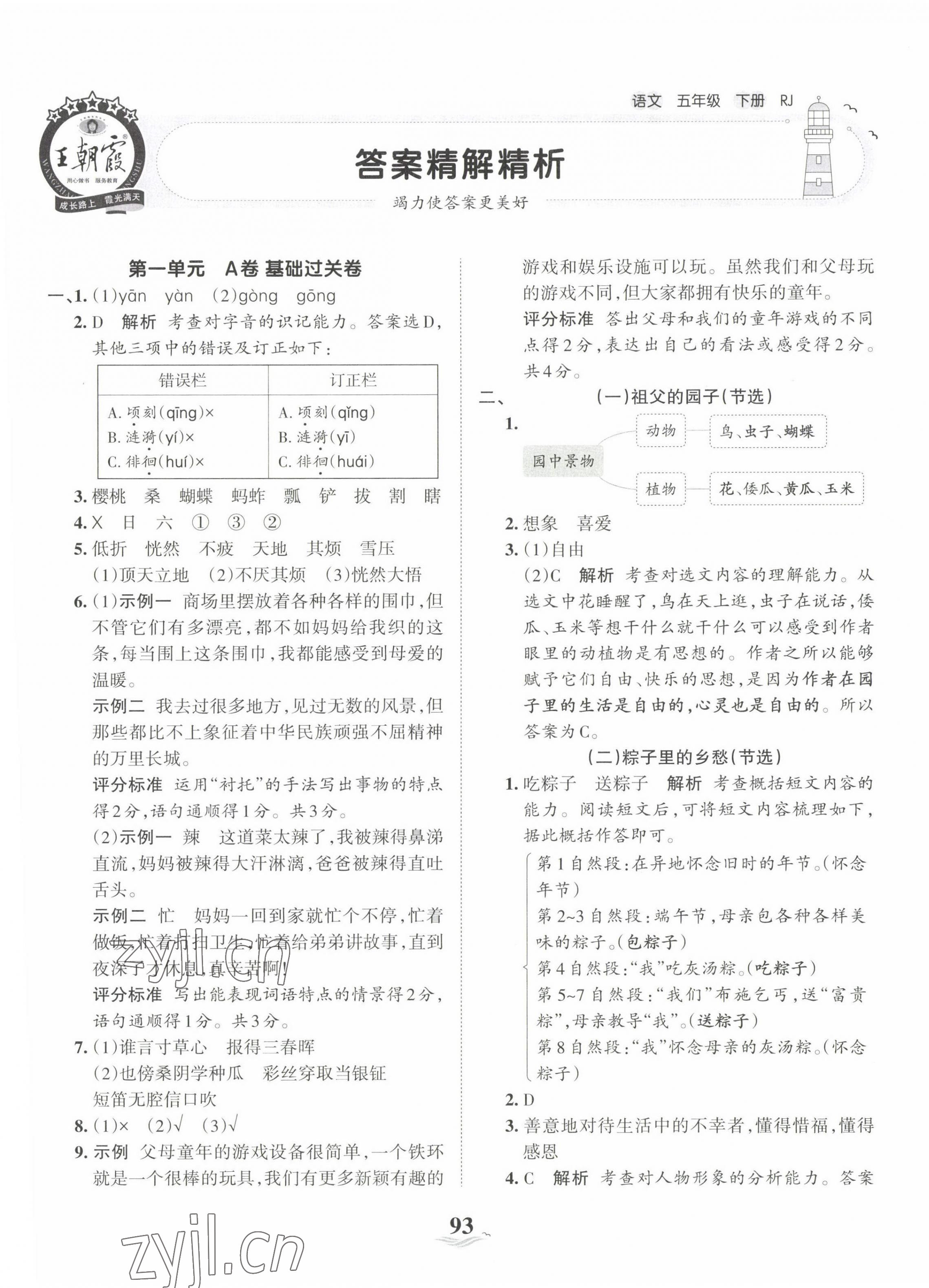 2023年王朝霞培优100分五年级语文下册人教版 第1页