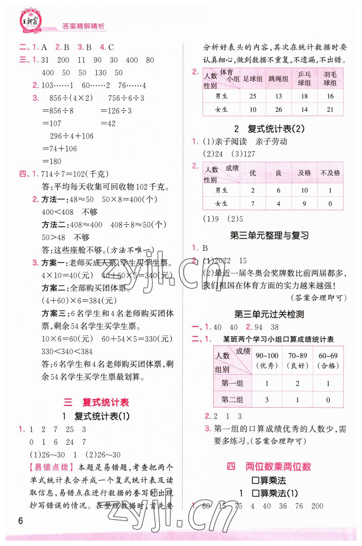 2023年創(chuàng)維新課堂三年級數(shù)學下冊人教版 參考答案第6頁