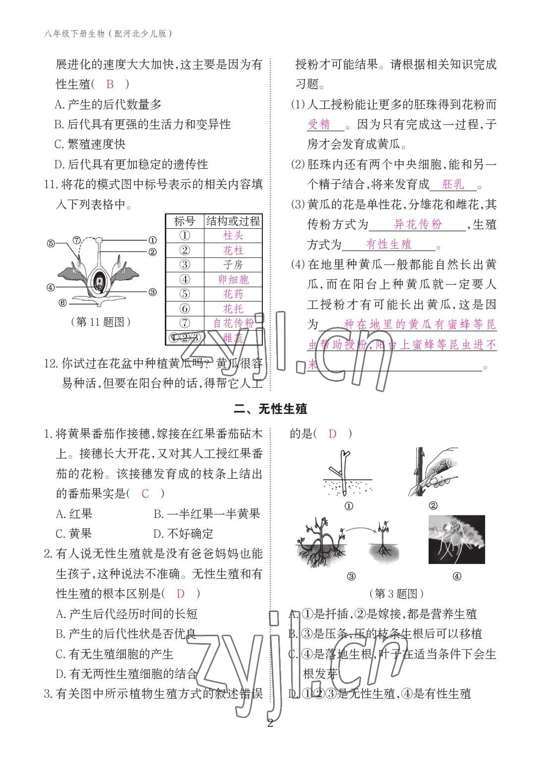 2023年作業(yè)本江西教育出版社八年級生物下冊冀少版 參考答案第2頁