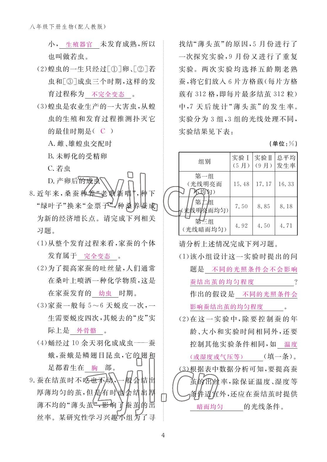 2023年作業(yè)本江西教育出版社八年級生物下冊人教版 參考答案第5頁