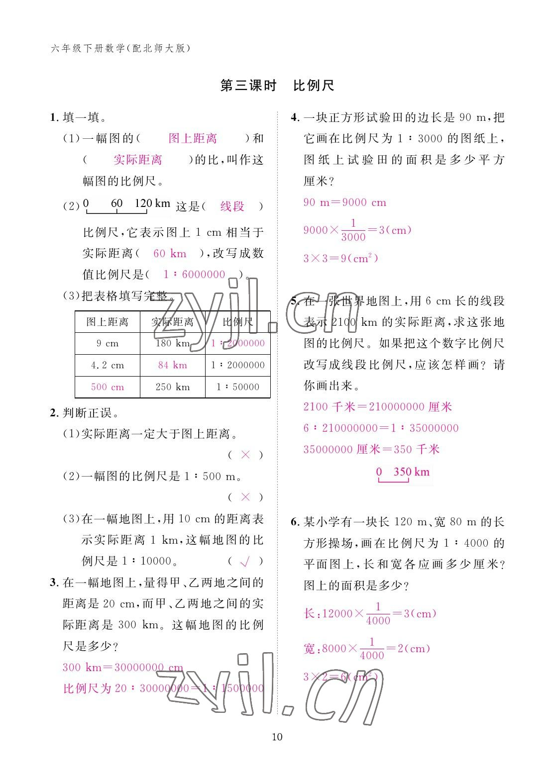 2023年作业本江西教育出版社六年级数学下册北师大版 参考答案第10页