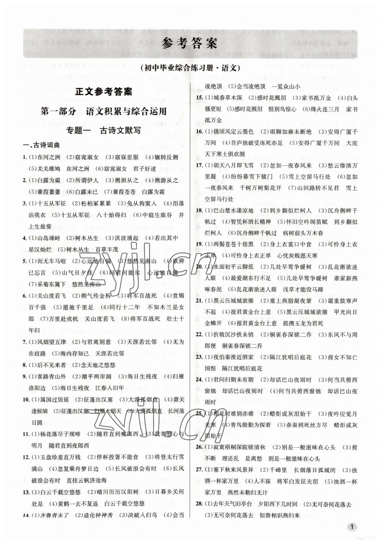 2023年初中毕业综合练习册语文 第1页