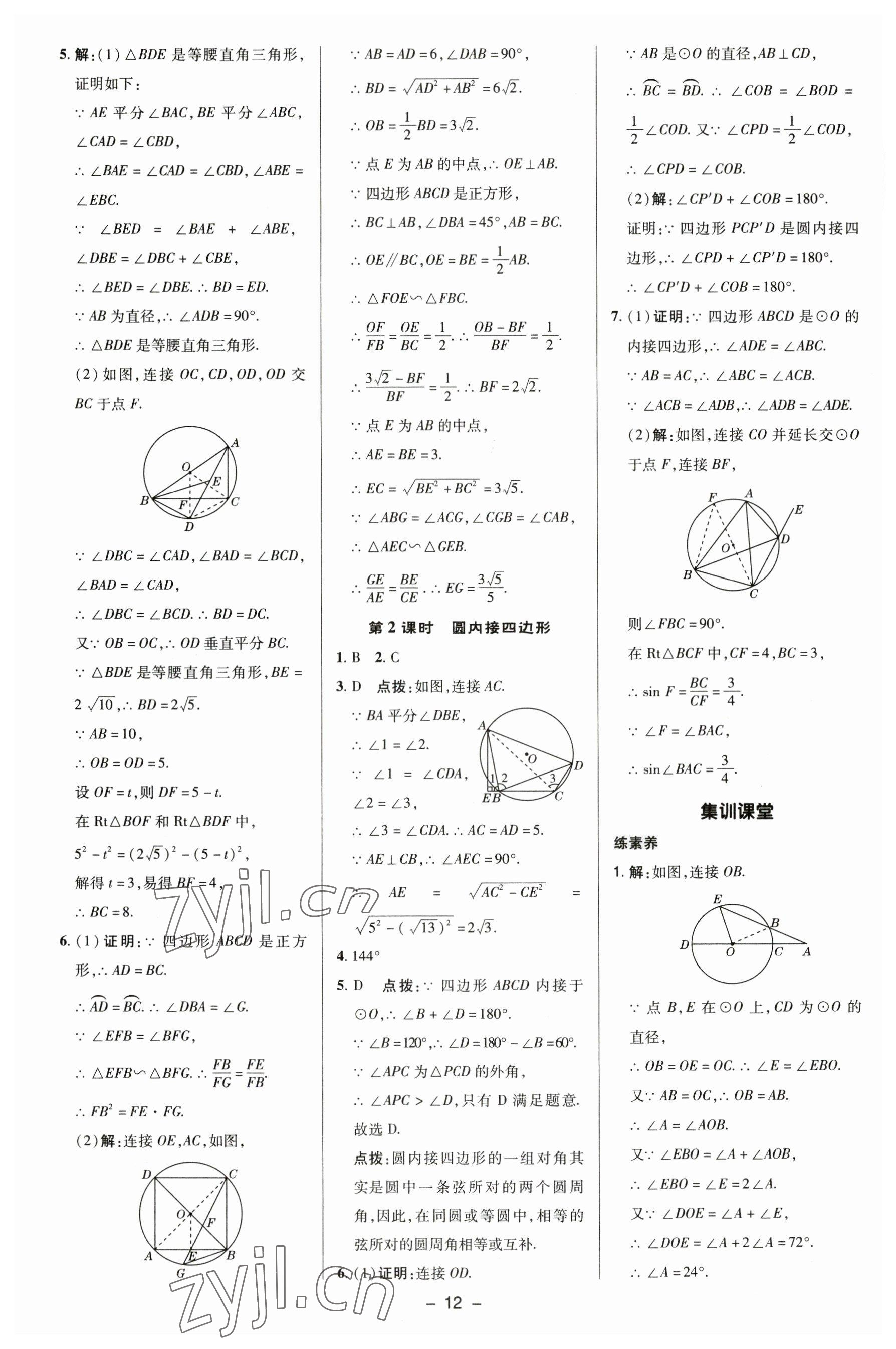 2023年综合应用创新题典中点九年级数学下册沪科版 参考答案第11页