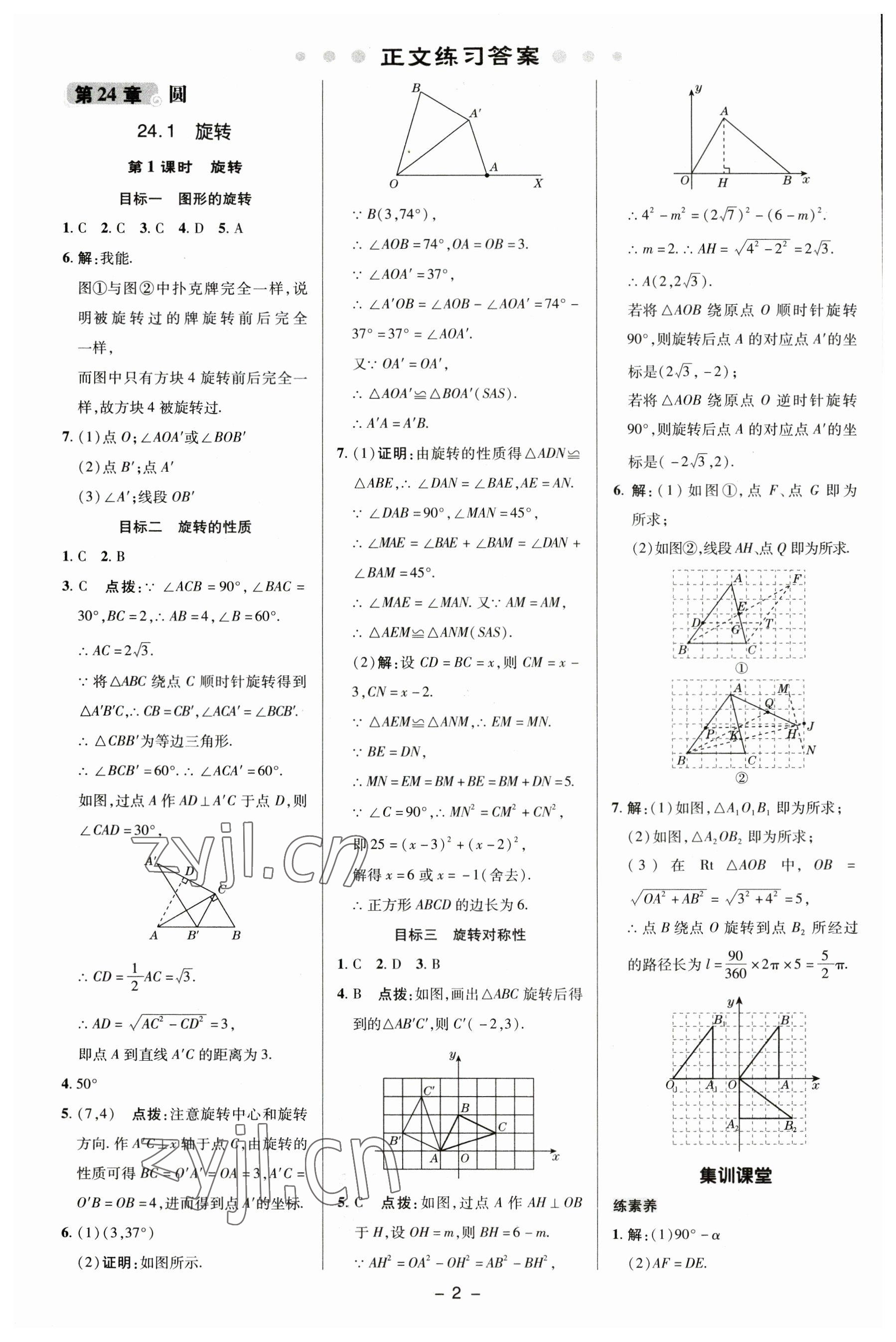 2023年综合应用创新题典中点九年级数学下册沪科版 参考答案第1页