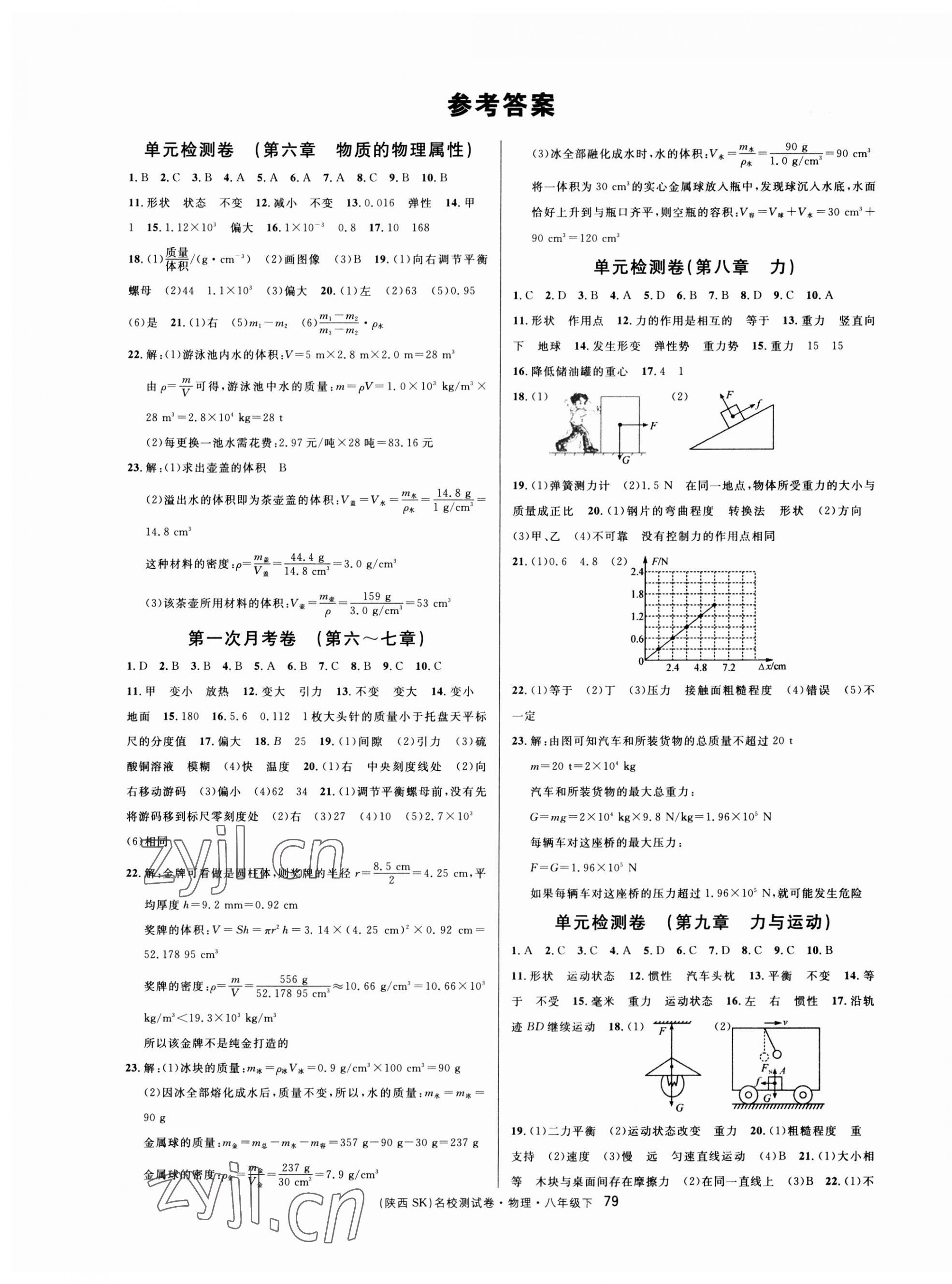 2023年名校課堂單元卷八年級(jí)物理下冊(cè)蘇科版陜西專版 第1頁(yè)