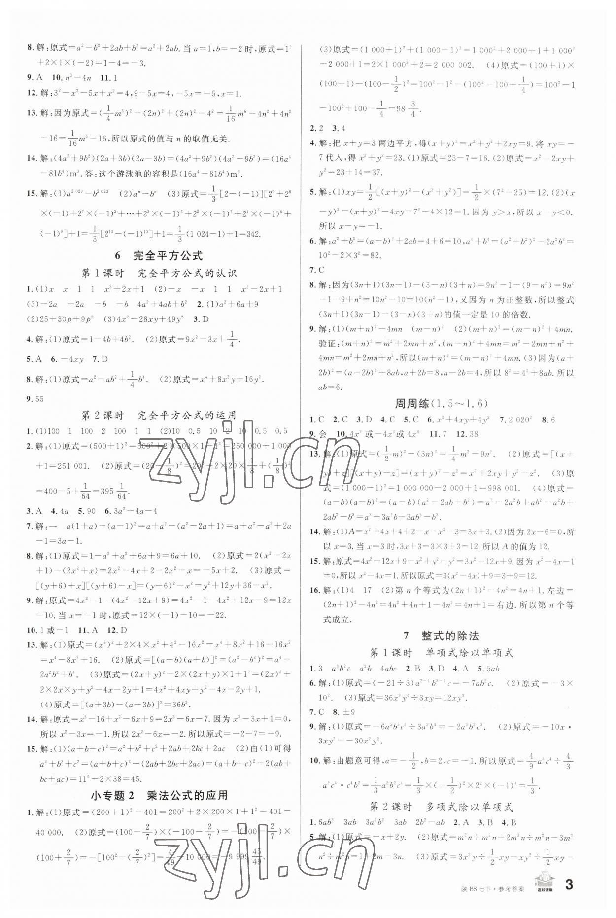 2023年名校課堂七年級數(shù)學(xué)下冊北師大版陜西專版 第3頁