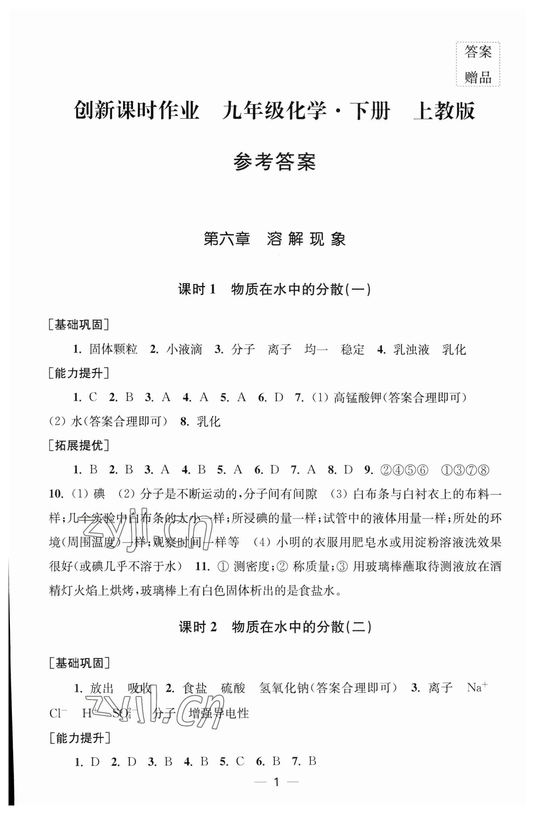 2023年創(chuàng)新課時作業(yè)九年級化學(xué)下冊滬教版 第1頁