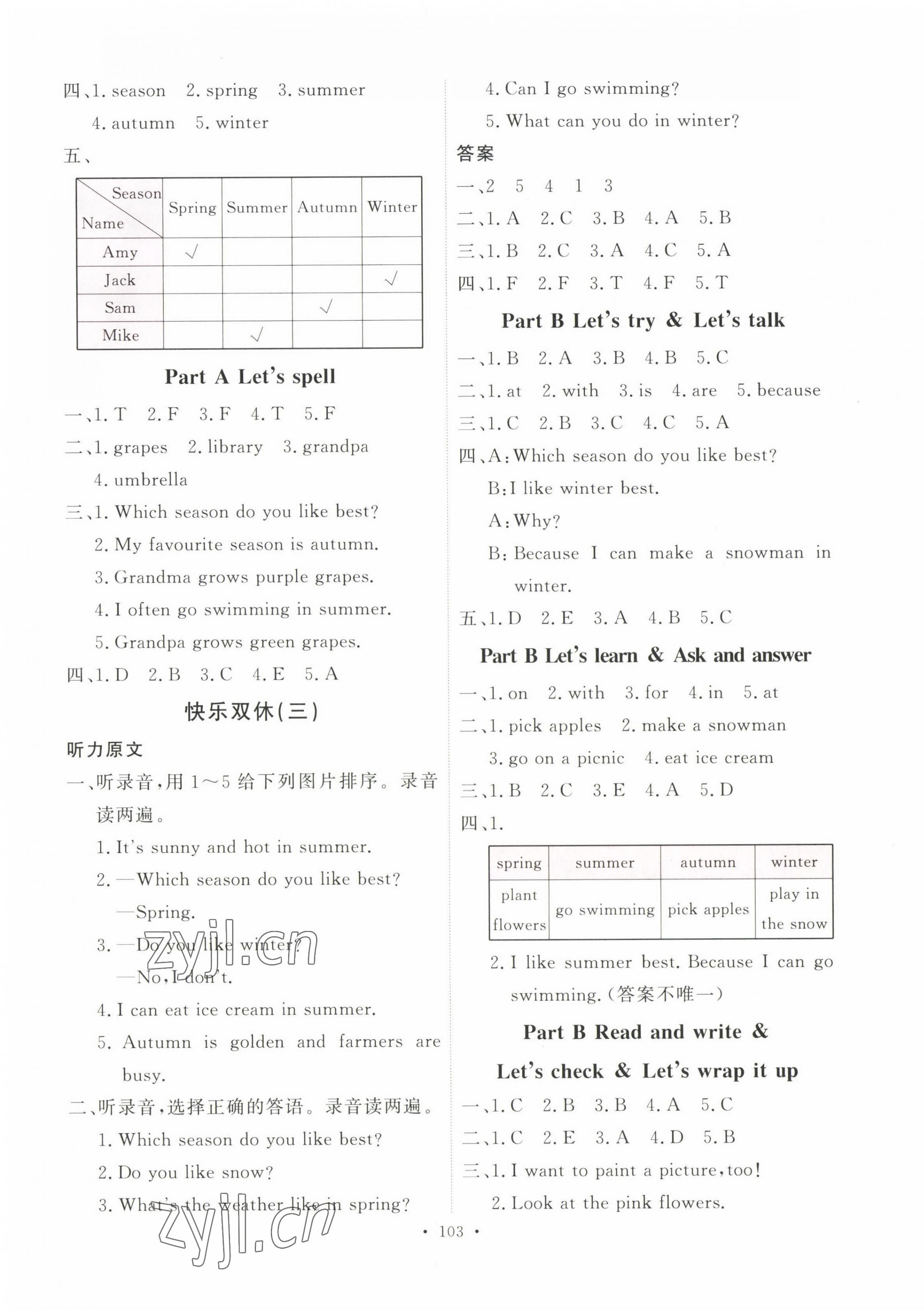 2023年每時每刻快樂優(yōu)加作業(yè)本五年級英語下冊人教版 參考答案第3頁