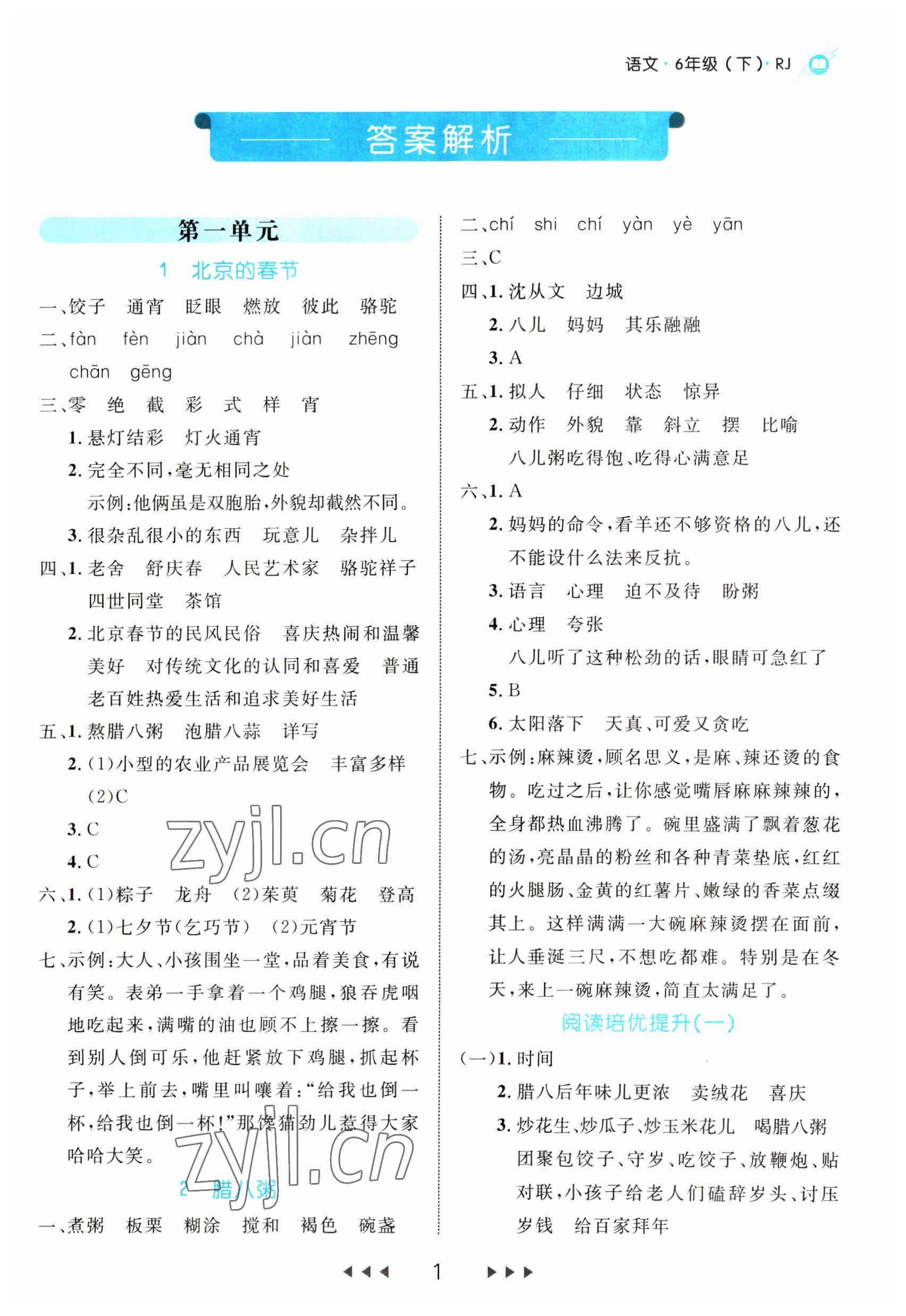 2023年细解巧练六年级语文下册人教版 第1页