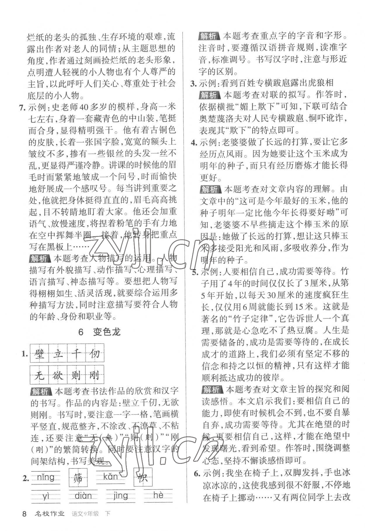 2023年名校作業(yè)九年級(jí)語(yǔ)文下冊(cè)人教版山西專版 參考答案第8頁(yè)