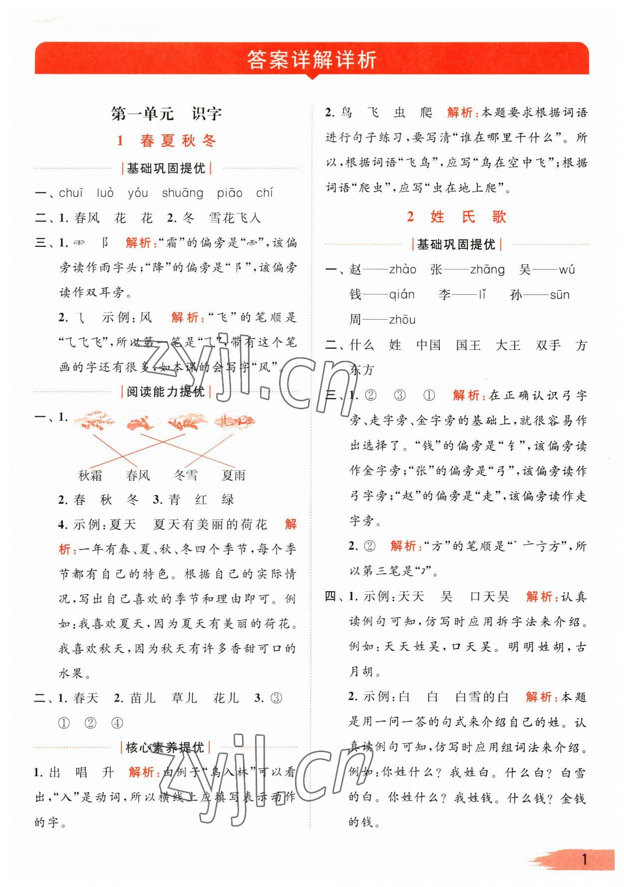 2023年亮點(diǎn)給力提優(yōu)班多維互動(dòng)空間一年級(jí)語(yǔ)文下冊(cè)人教版 參考答案第1頁(yè)