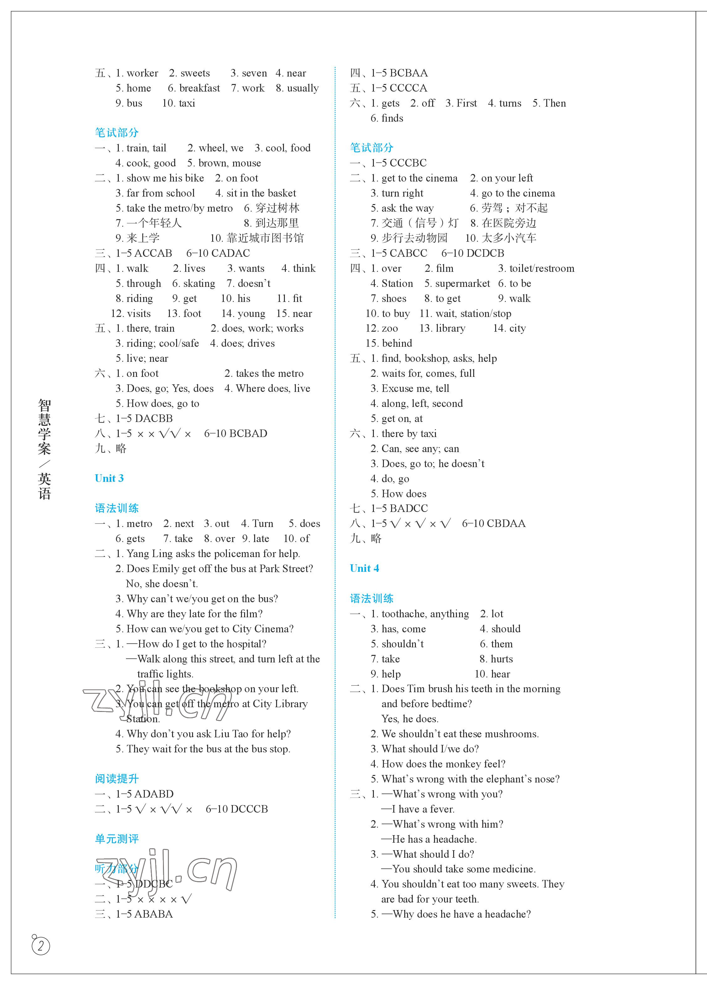 2023年智慧學(xué)案五年級(jí)英語(yǔ)下冊(cè)譯林版 參考答案第2頁(yè)