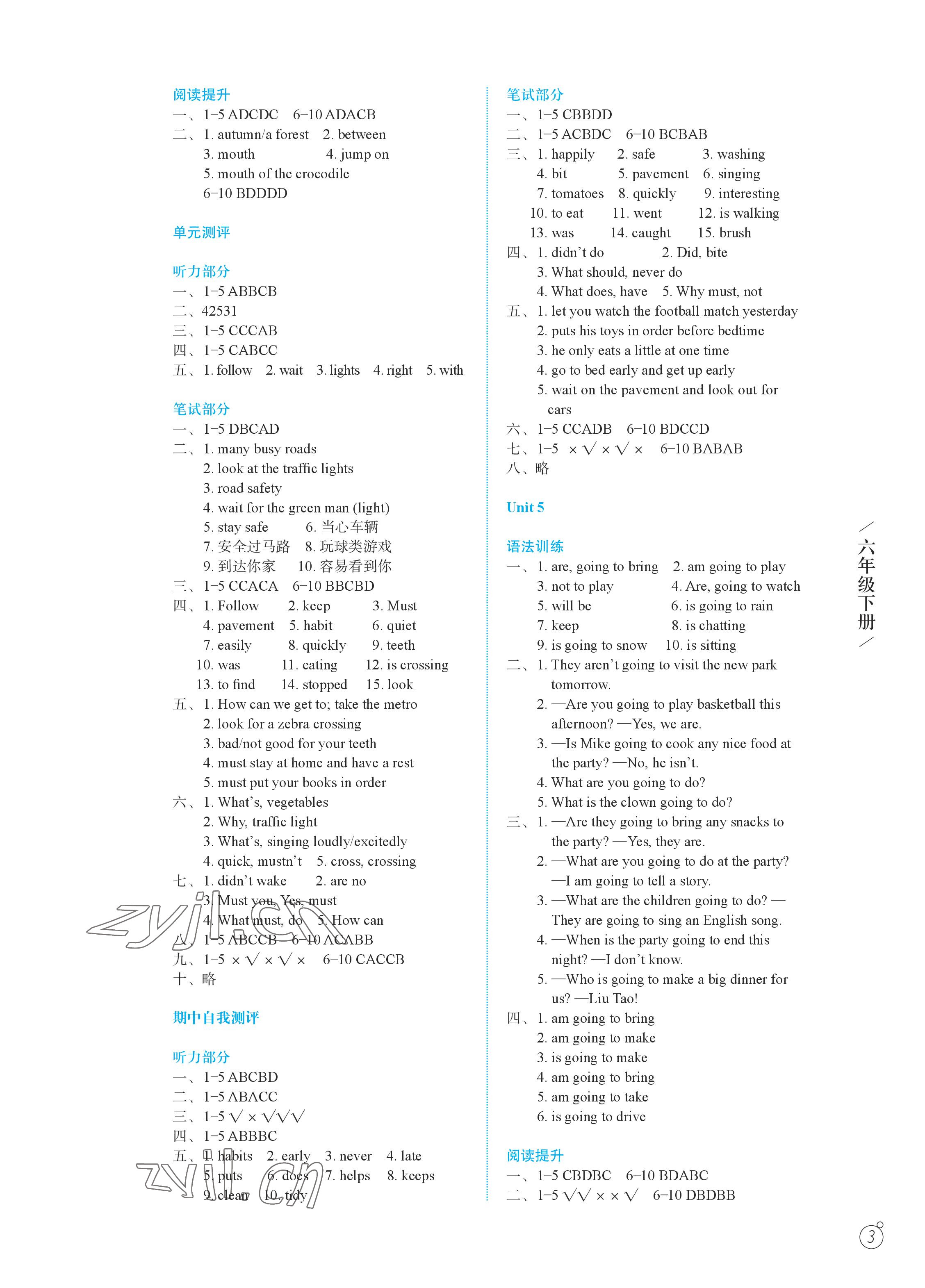 2023年智慧學(xué)案六年級(jí)英語下冊(cè)譯林版 參考答案第3頁
