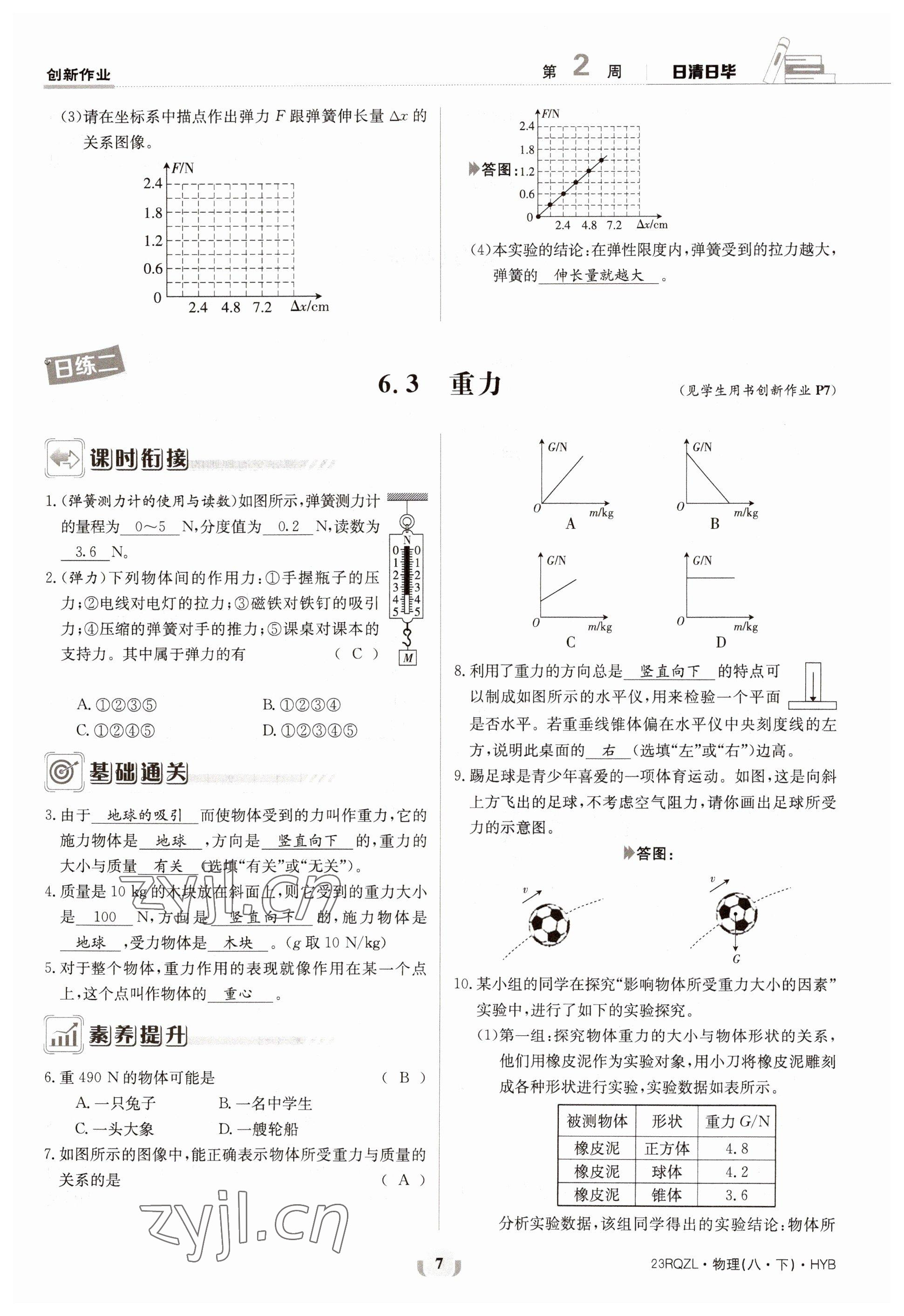 2023年日清周練八年級(jí)物理下冊(cè)滬粵版 參考答案第7頁(yè)