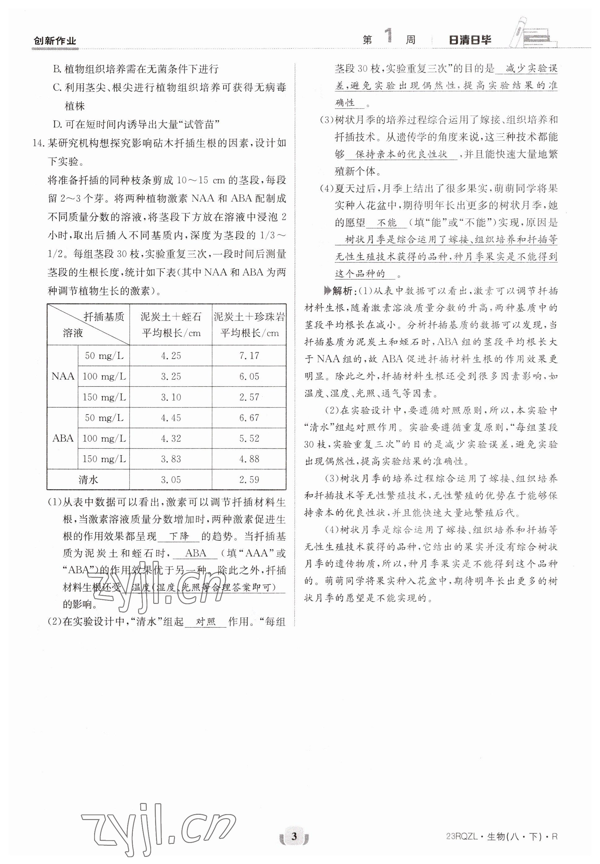 2023年日清周練八年級(jí)生物下冊(cè)人教版 參考答案第3頁(yè)