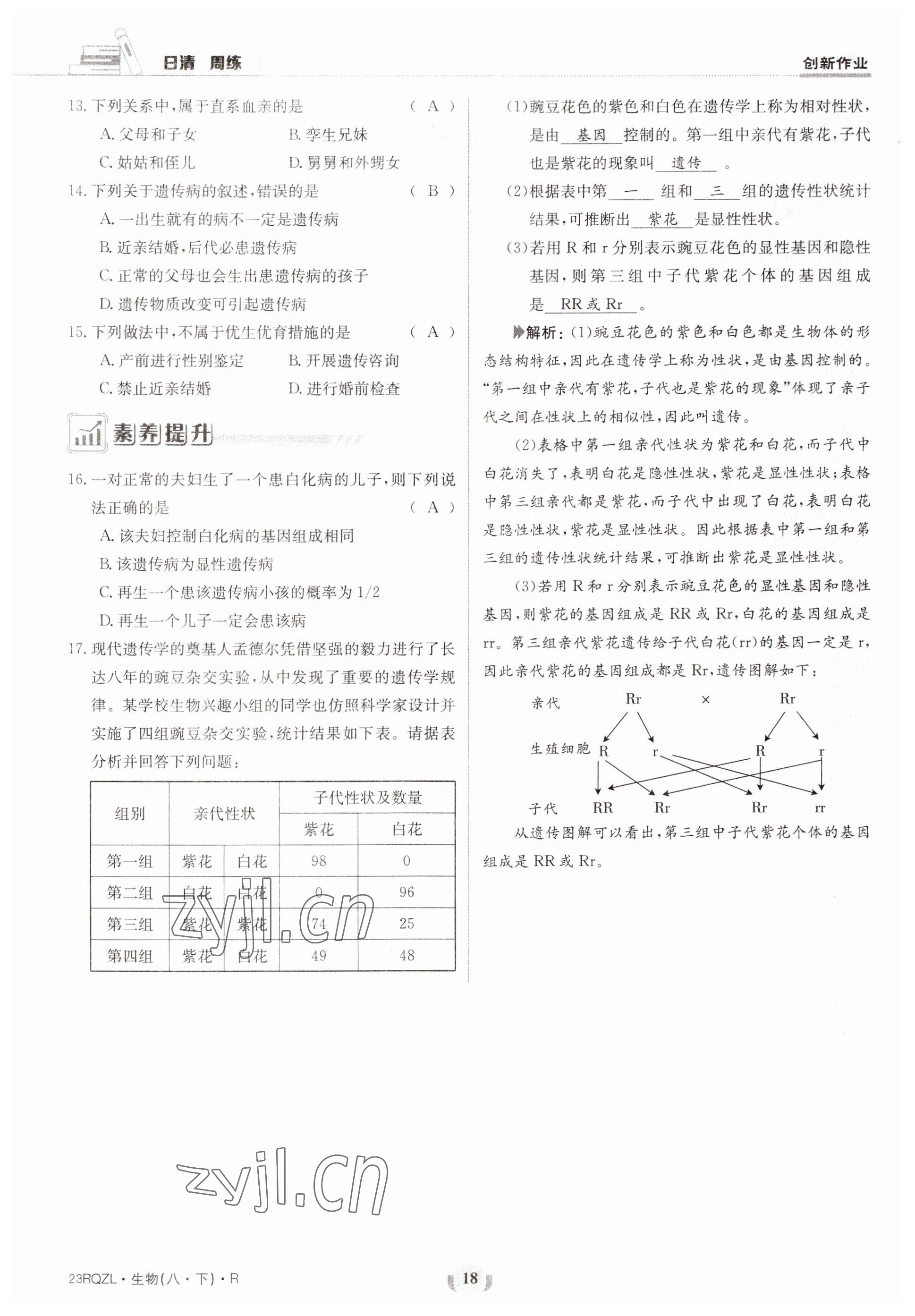 2023年日清周練八年級生物下冊人教版 參考答案第18頁