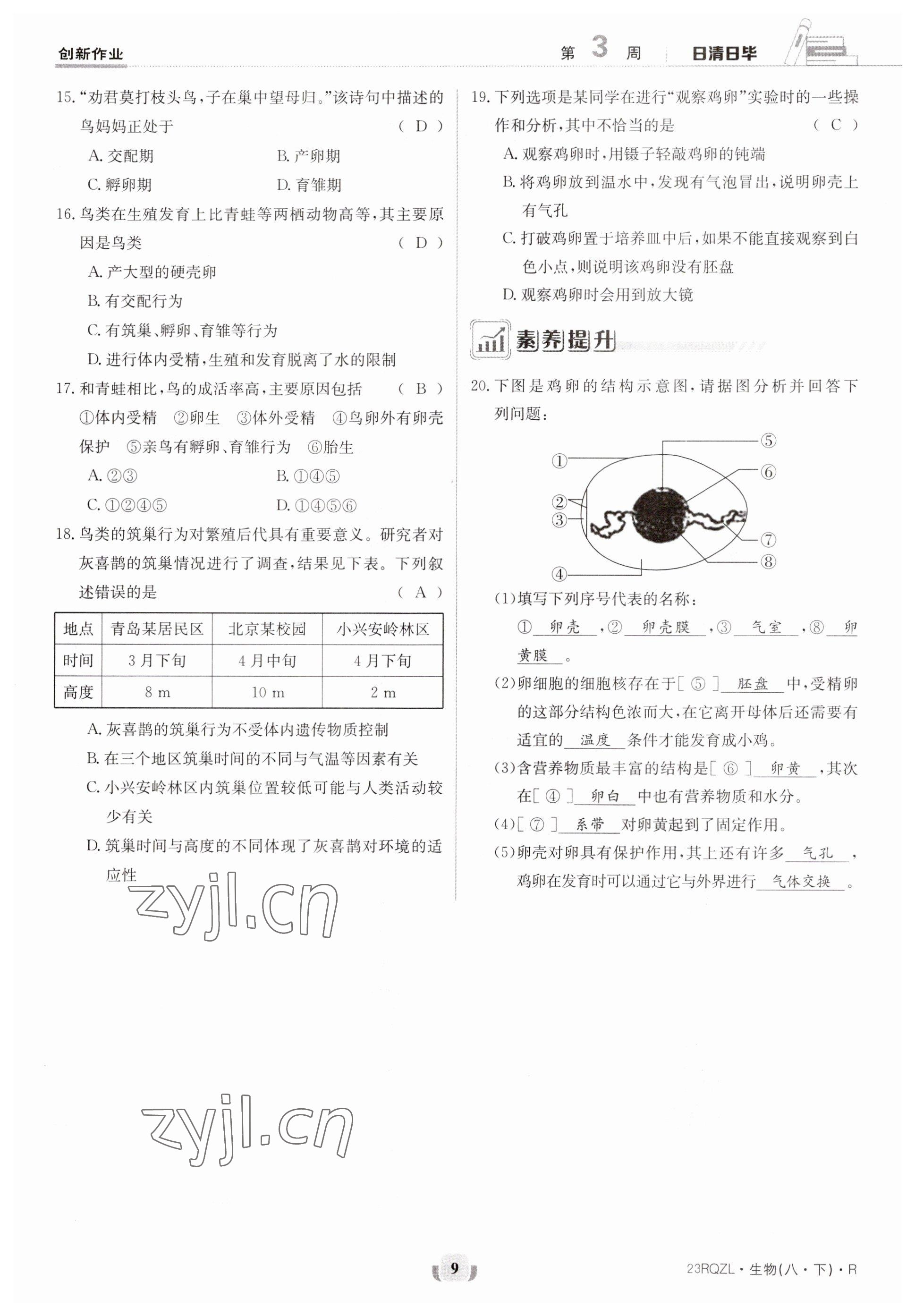 2023年日清周練八年級生物下冊人教版 參考答案第9頁