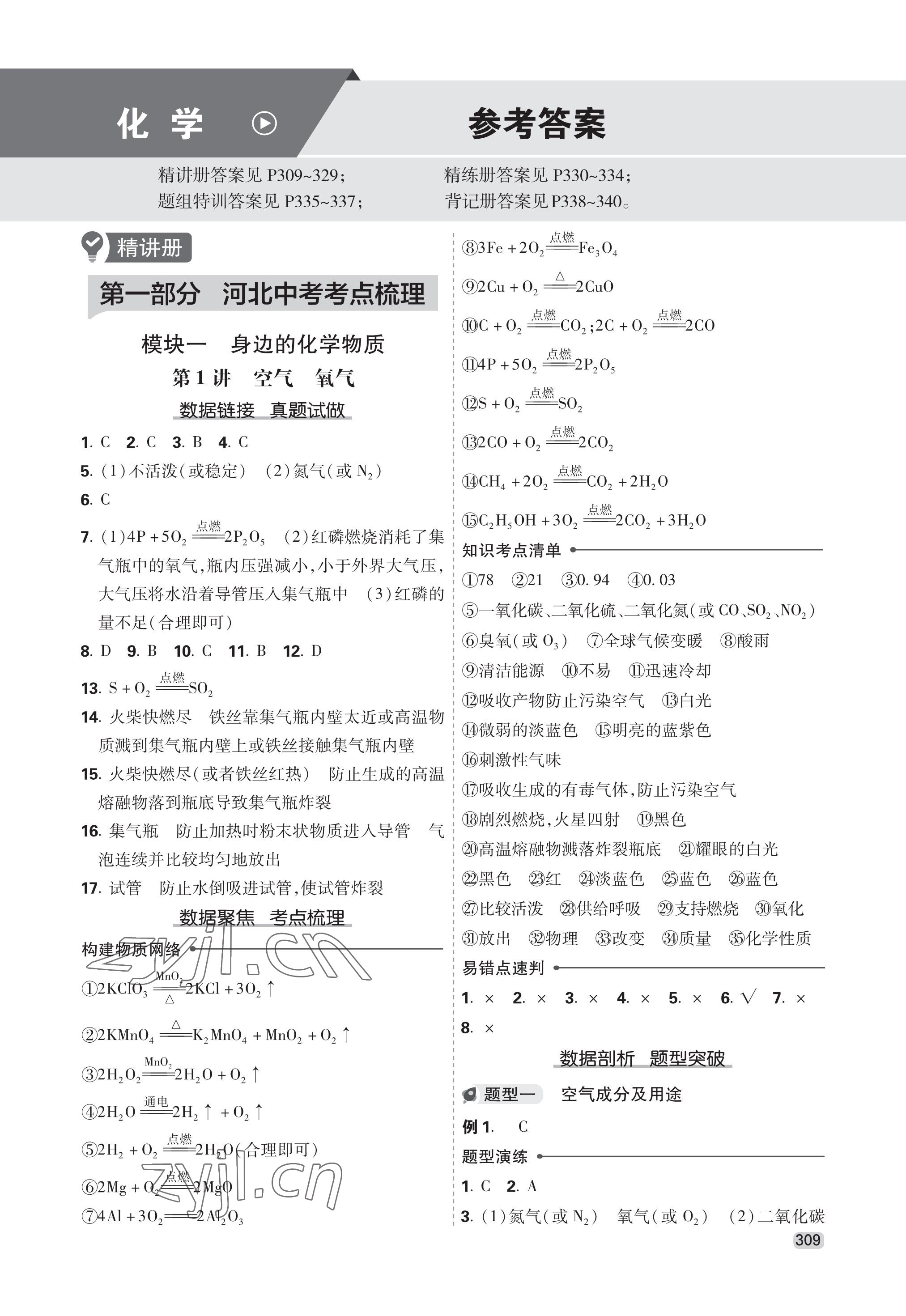 2023年中考大數據化學中考河北專版 參考答案第1頁