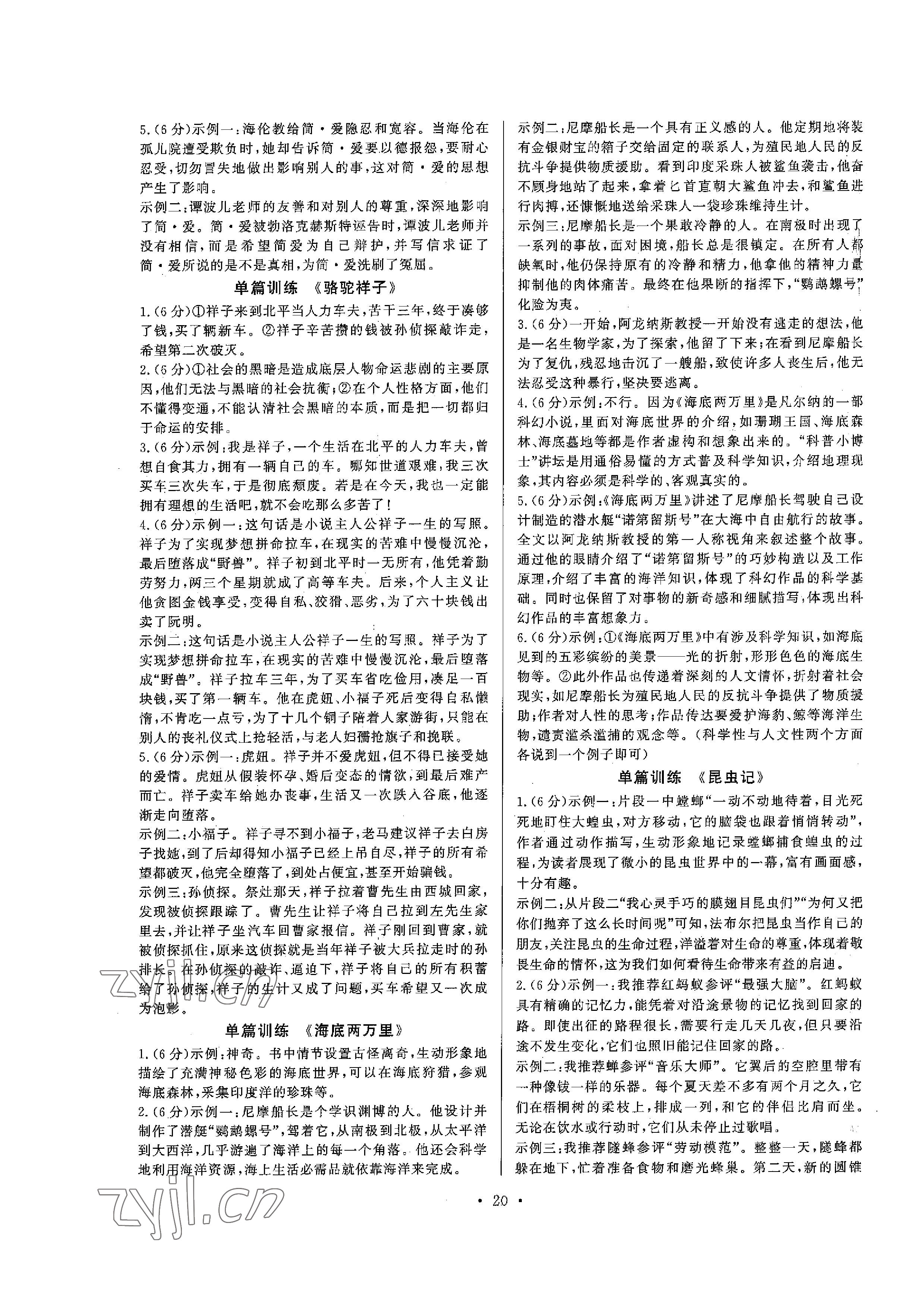 2023年连接中考语文福建专版&nbsp;参考答案第20页