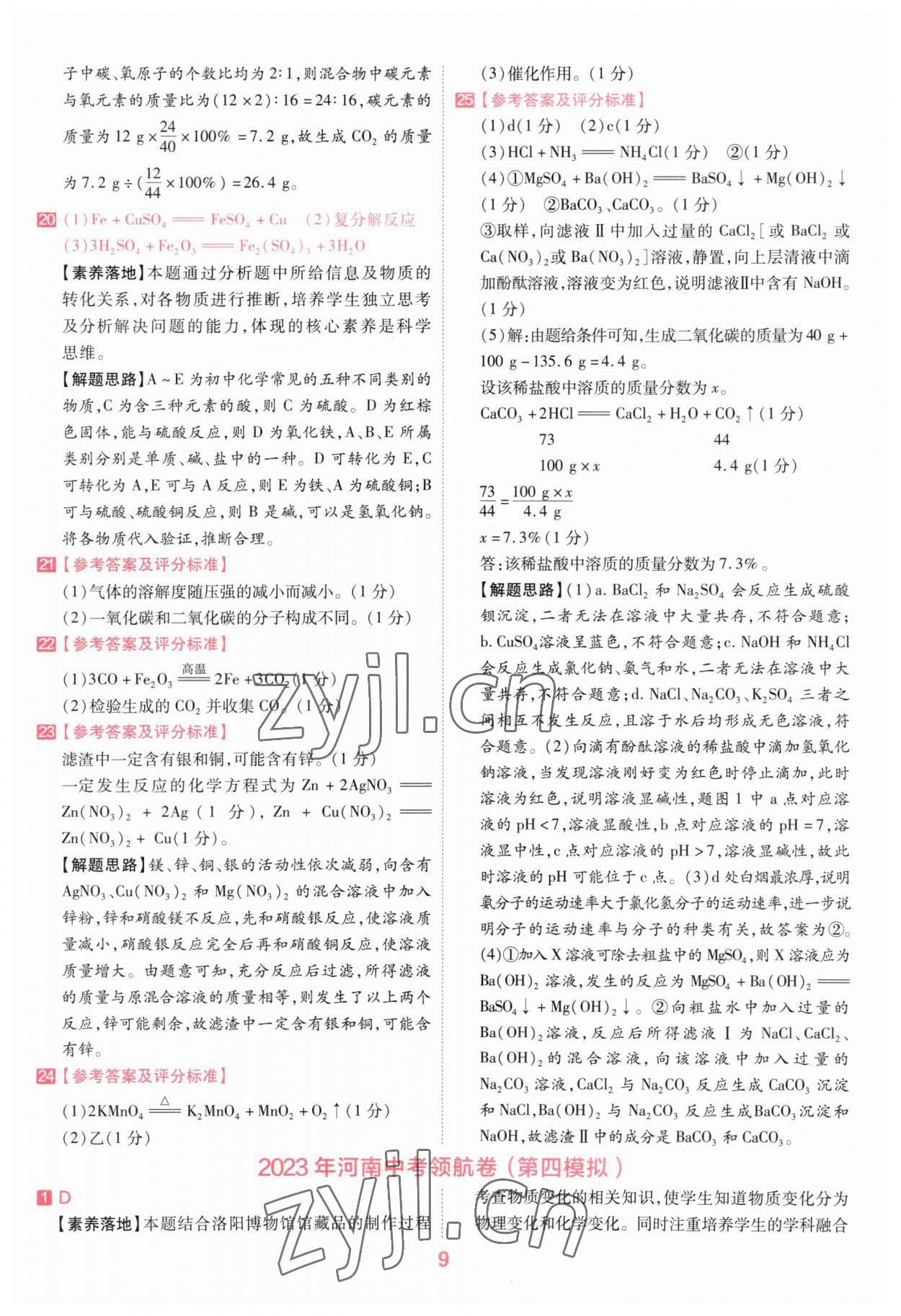 2023年金考卷百校聯(lián)盟系列中考領(lǐng)航卷化學(xué)河南專版 參考答案第8頁