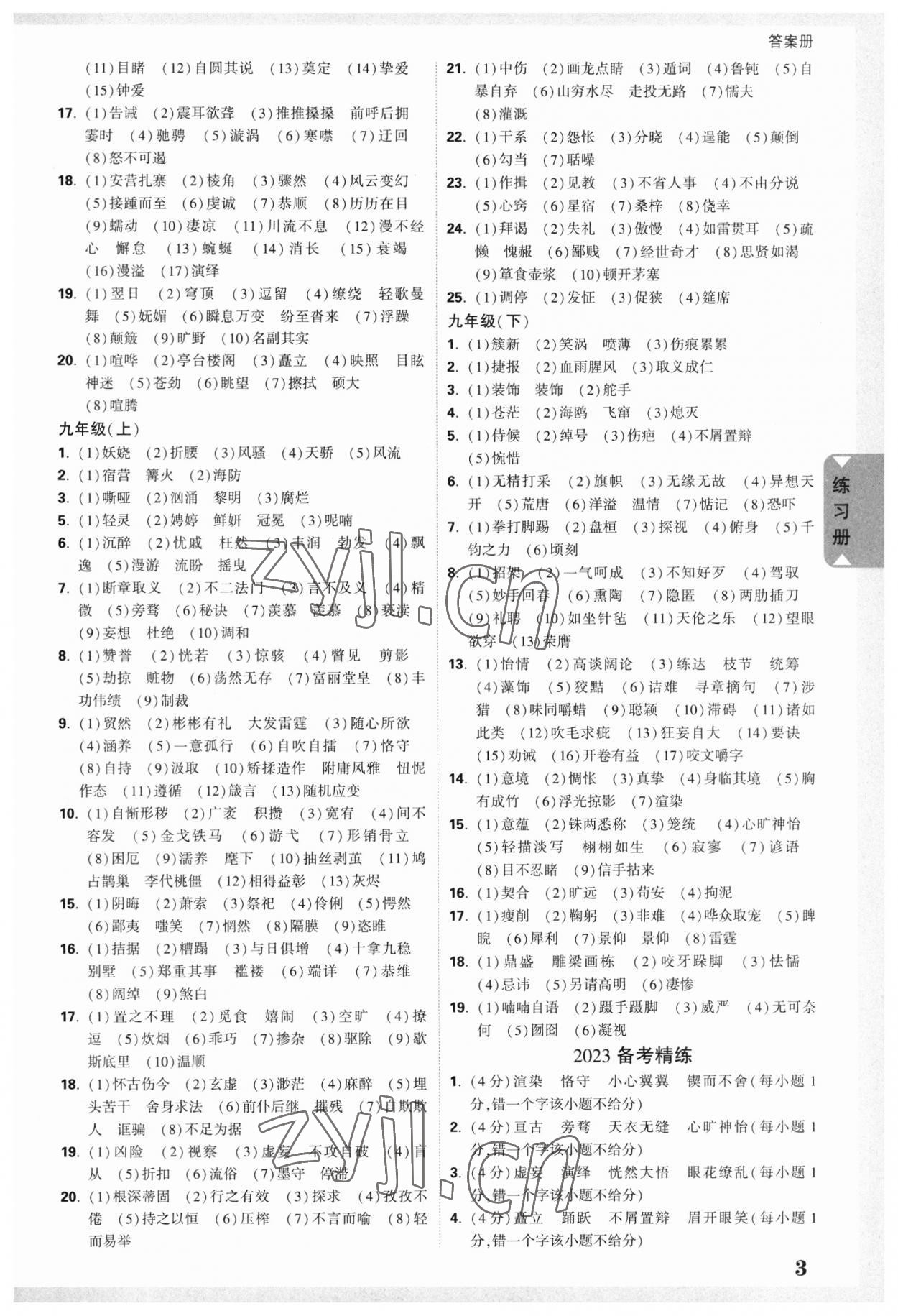 2023年中考面對面語文廣東專版 參考答案第3頁