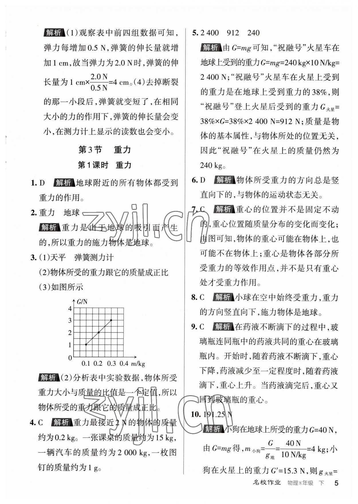 2023年名校作业八年级物理下册人教版山西专版 参考答案第5页