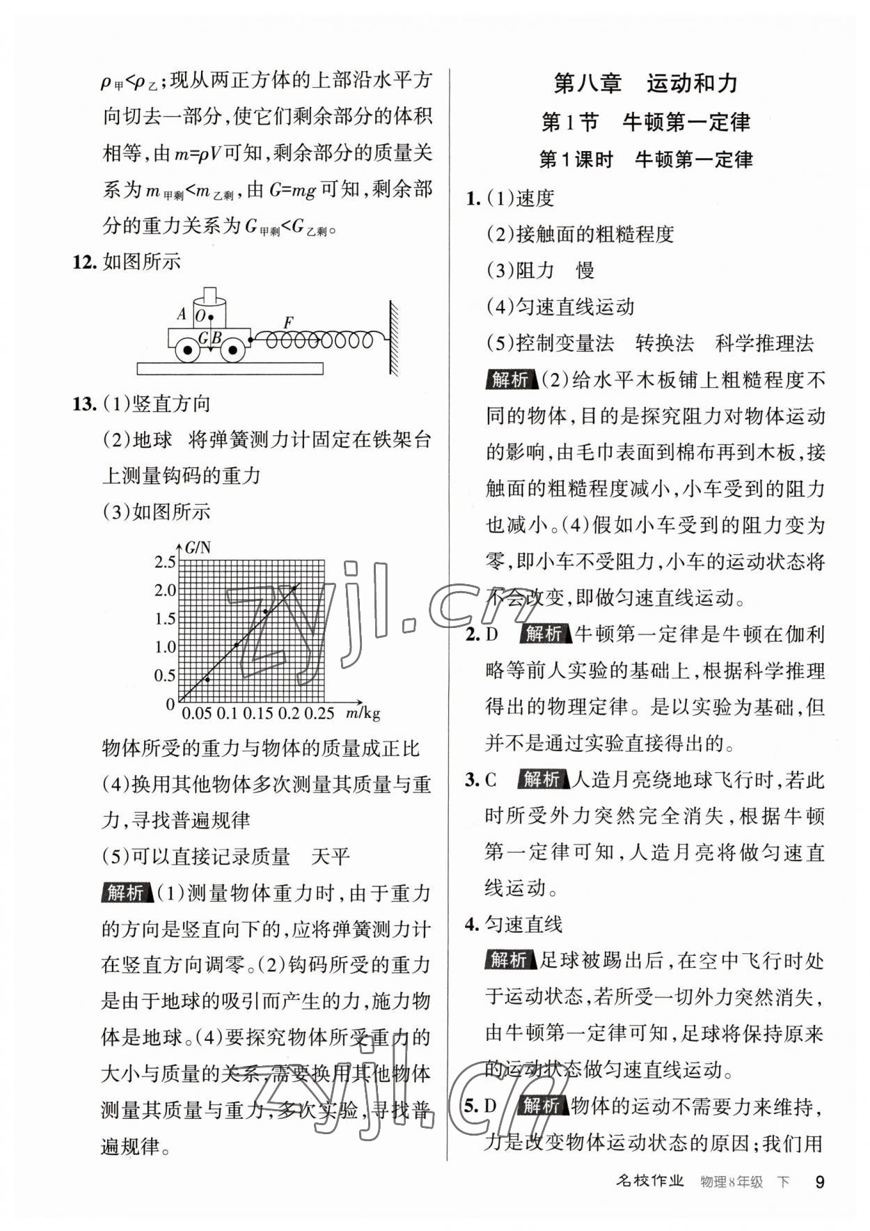 2023年名校作業(yè)八年級物理下冊人教版山西專版 參考答案第9頁