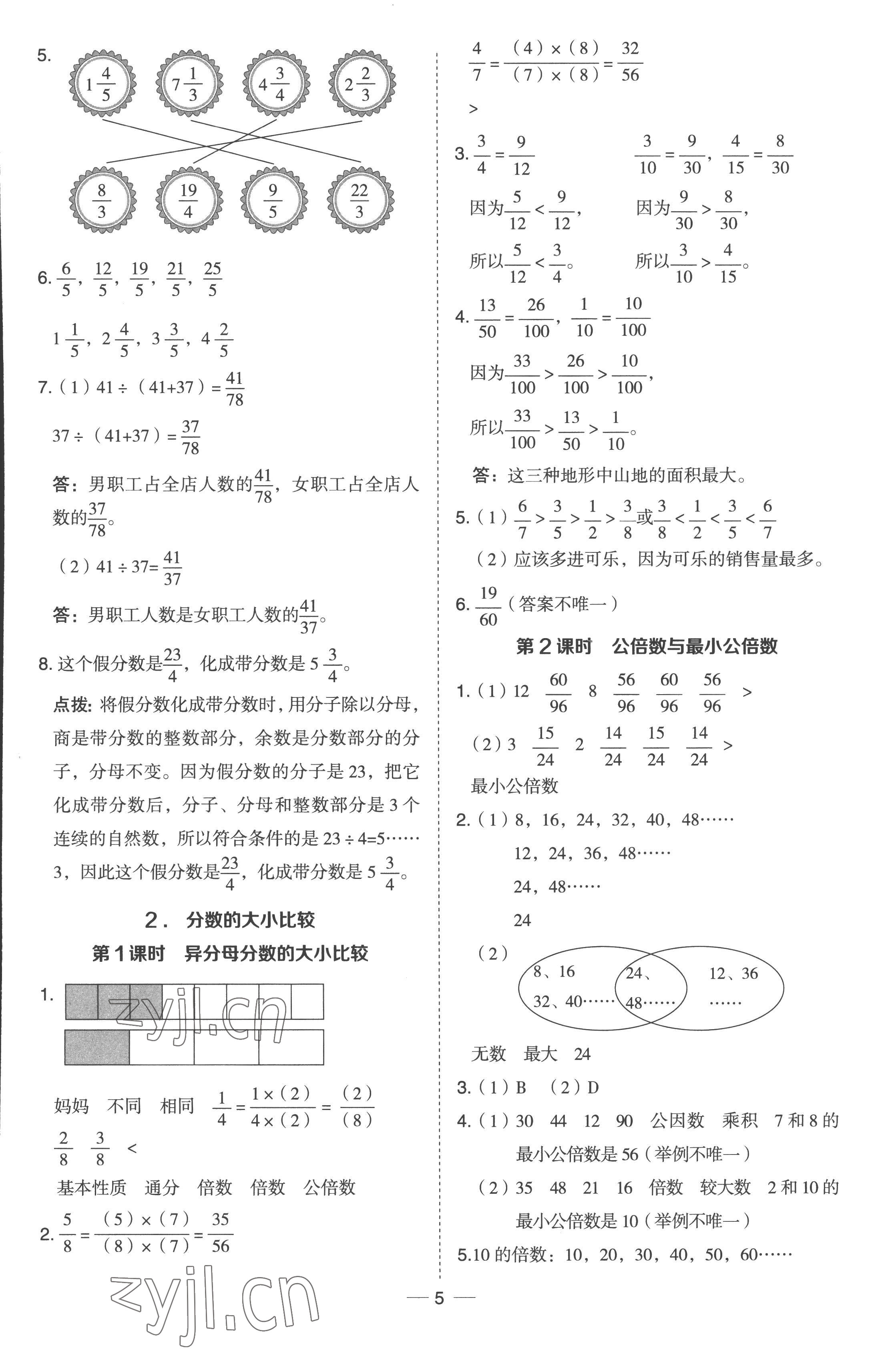 2023年綜合應用創(chuàng)新題典中點五年級數(shù)學下冊冀教版 參考答案第5頁