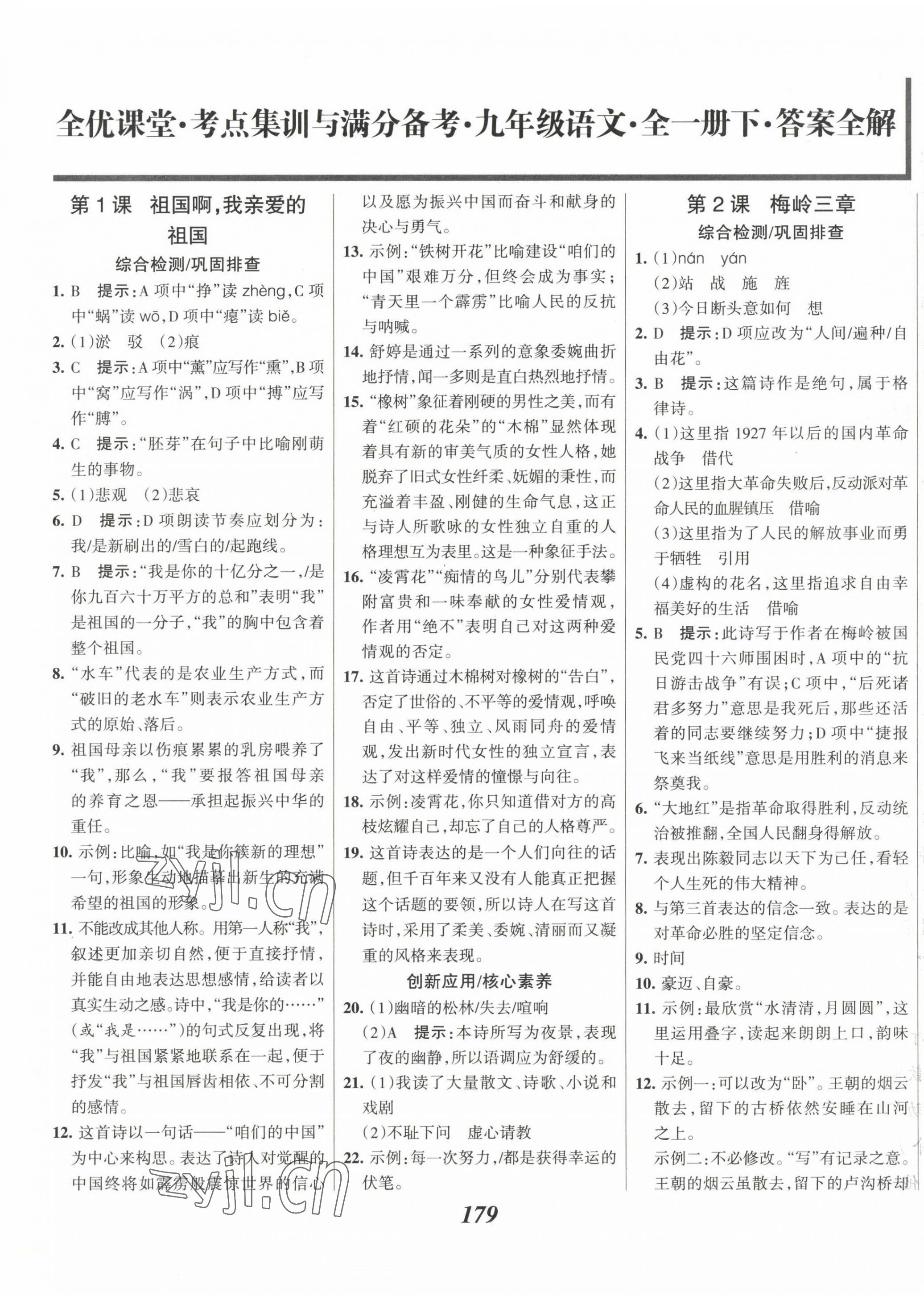 2023年全優(yōu)課堂考點集訓與滿分備考九年級語文下冊人教版 第1頁