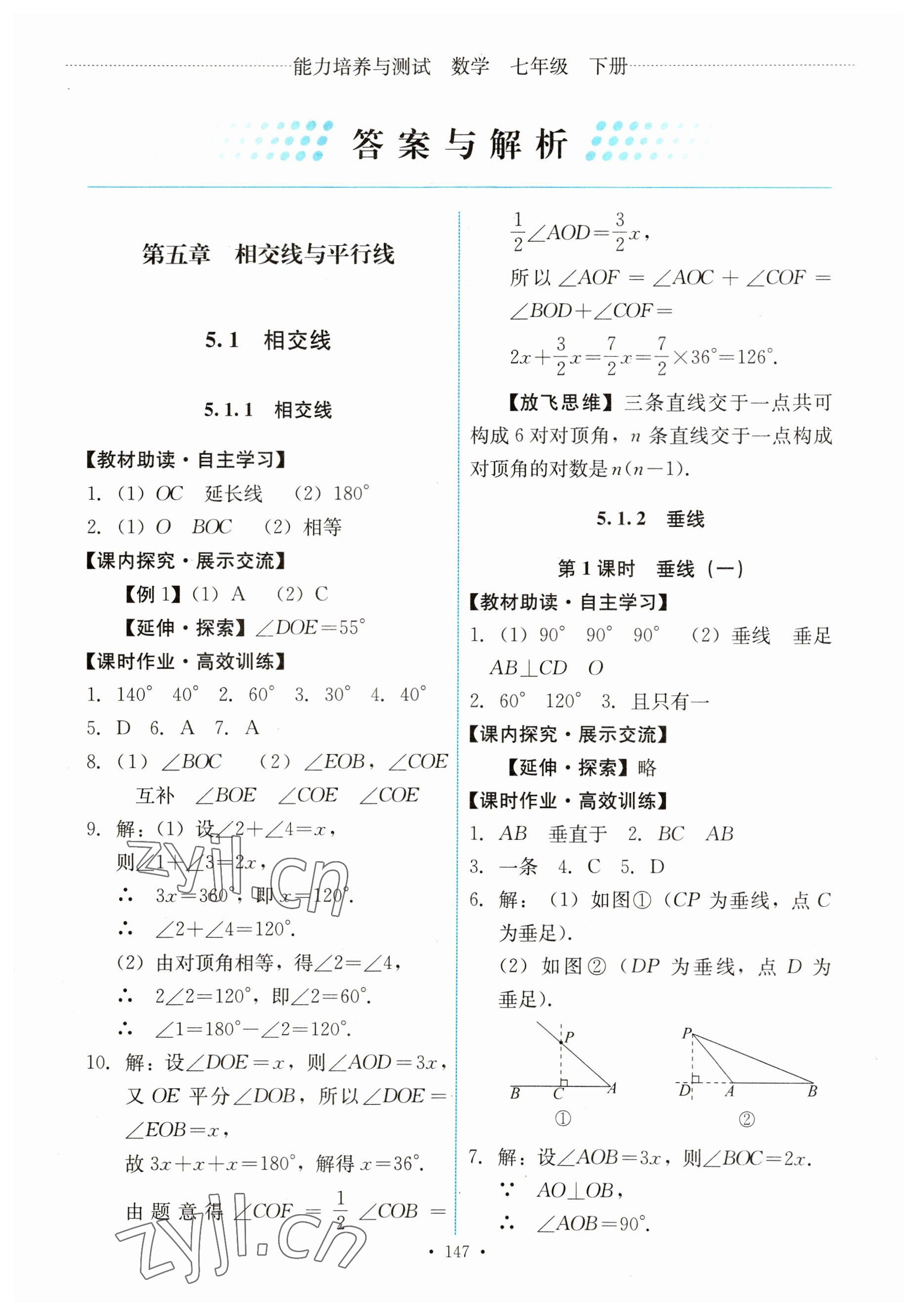 2023年能力培养与测试七年级数学下册人教版 第1页