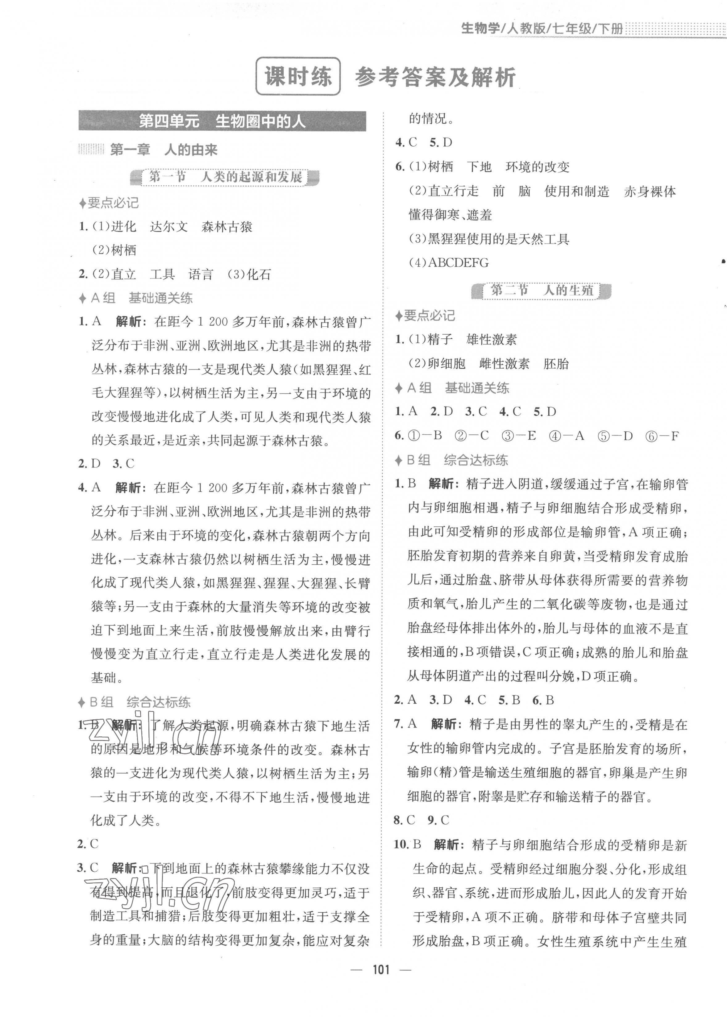 2023年新編基礎(chǔ)訓(xùn)練七年級生物下冊人教版 第1頁