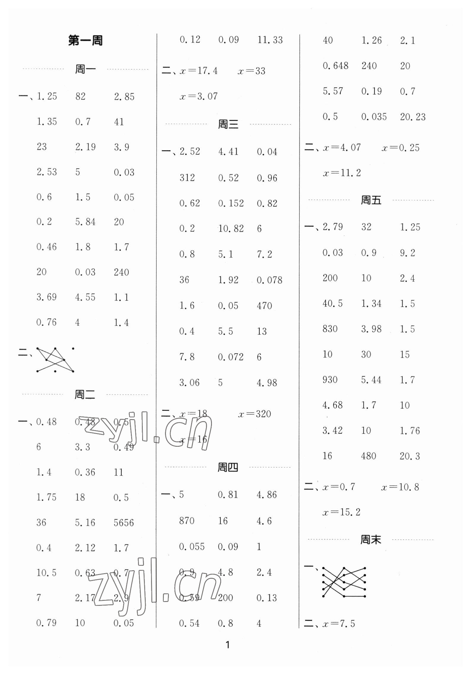 2023年通城学典计算能手五年级数学下册苏教版 第1页