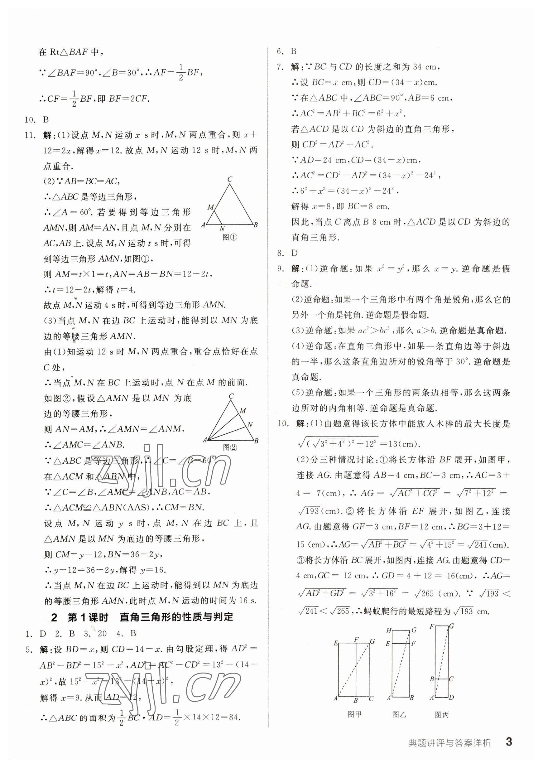 2023年全品优等生八年级数学下册北师大版 参考答案第3页