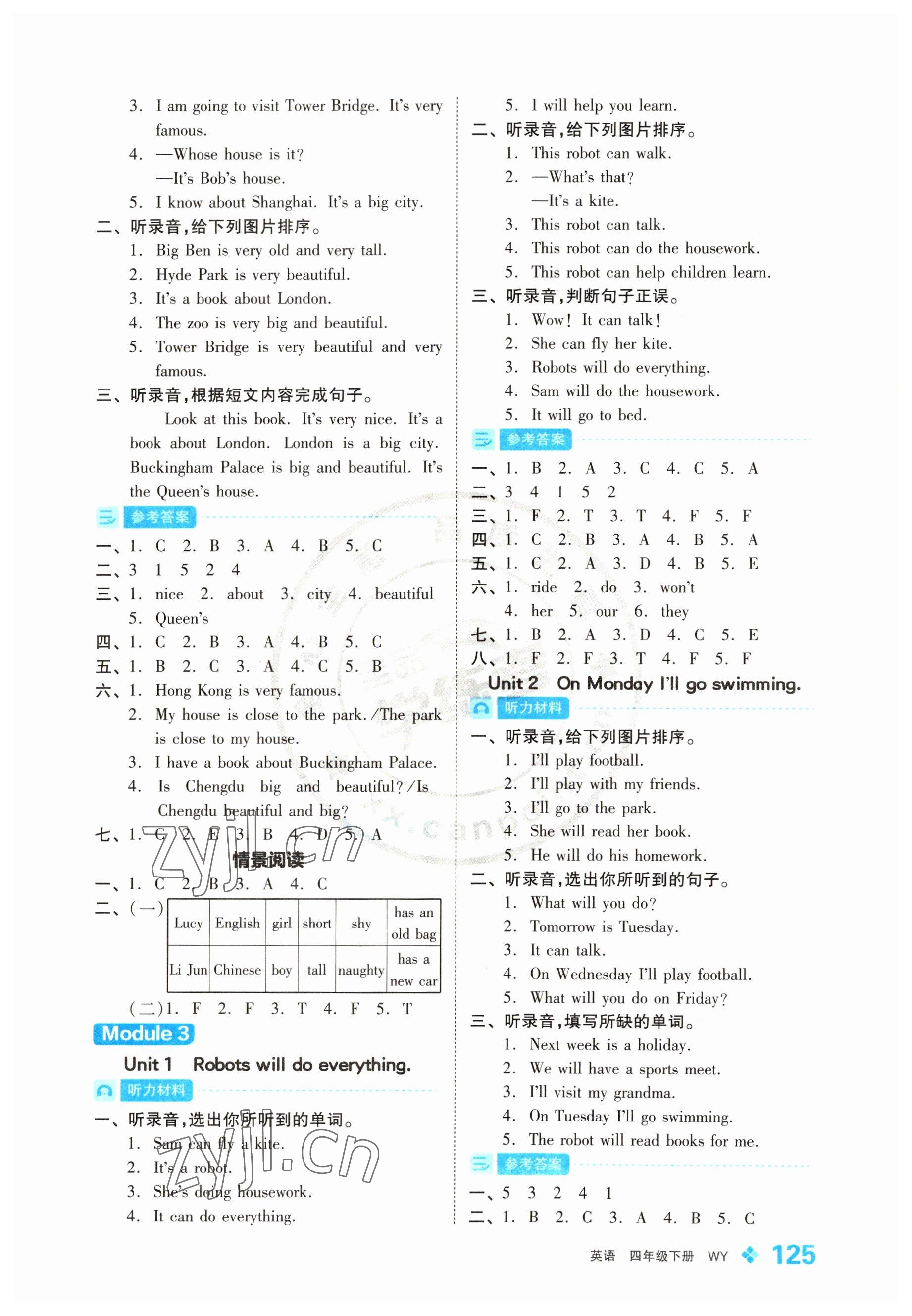 2023年全品学练考四年级英语下册外研版 参考答案第3页