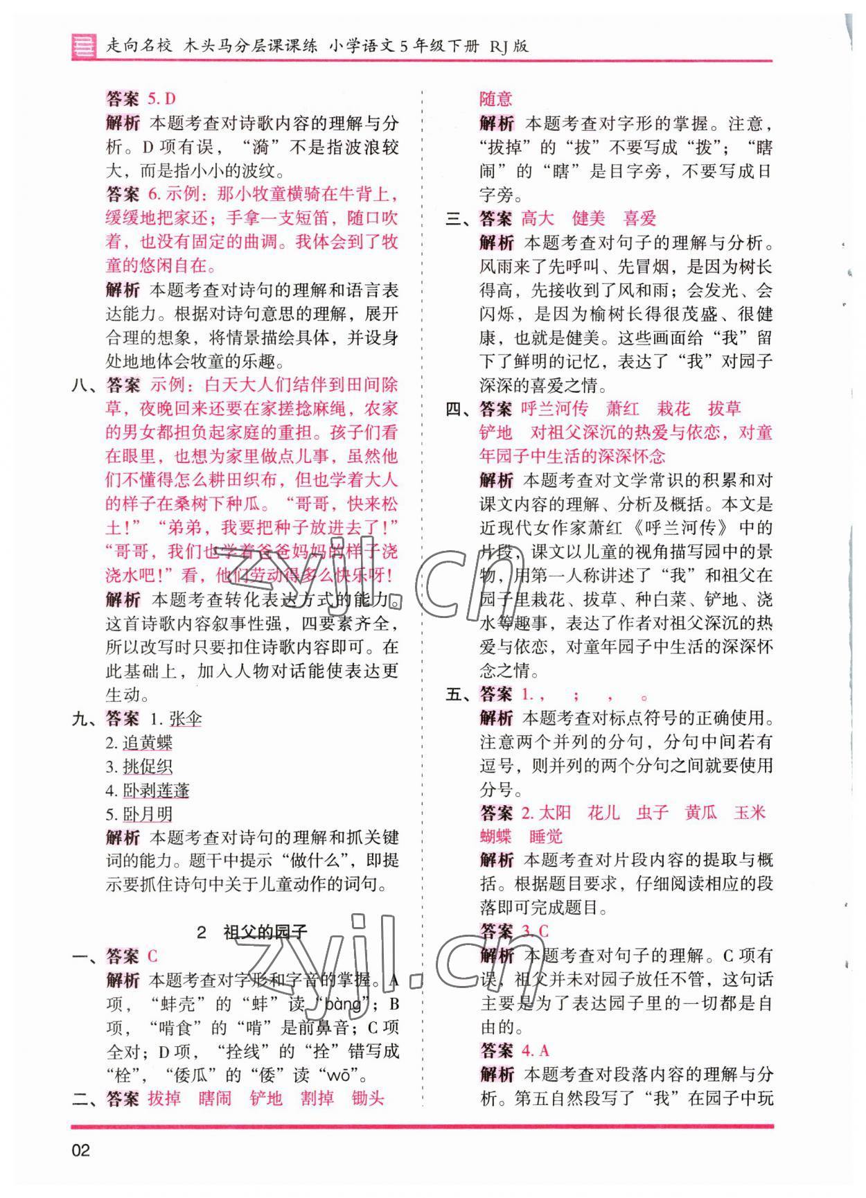 2023年木頭馬分層課課練五年級(jí)語(yǔ)文下冊(cè)人教版浙江專(zhuān)版 參考答案第2頁(yè)