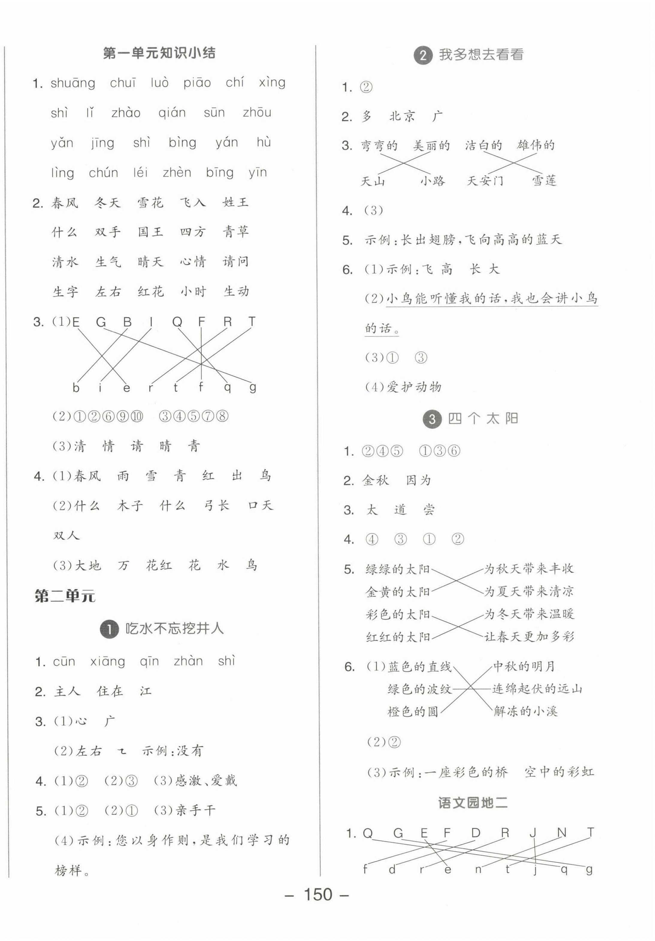 2023年全品學(xué)練考一年級語文下冊人教版 參考答案第2頁