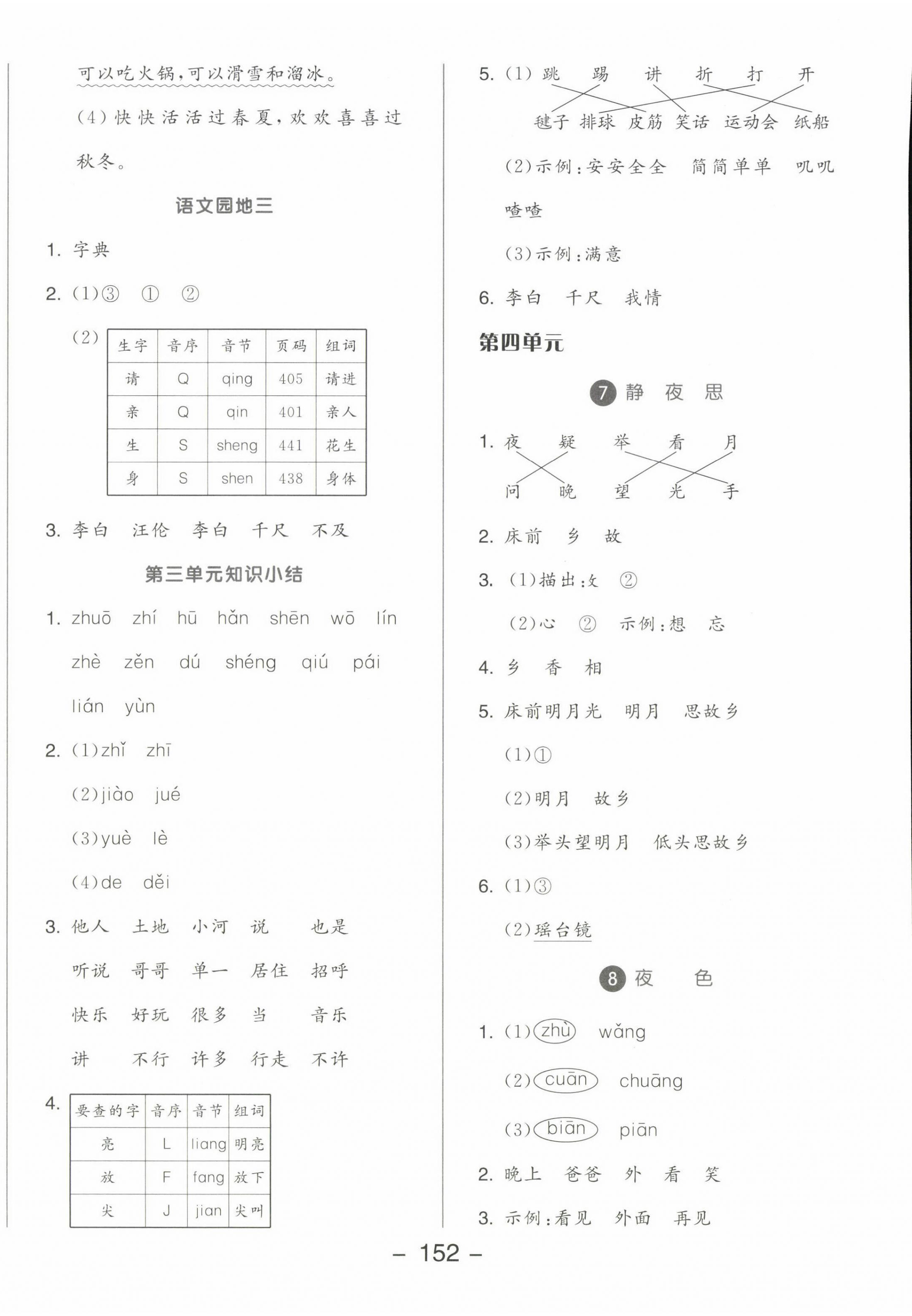 2023年全品學練考一年級語文下冊人教版 參考答案第4頁