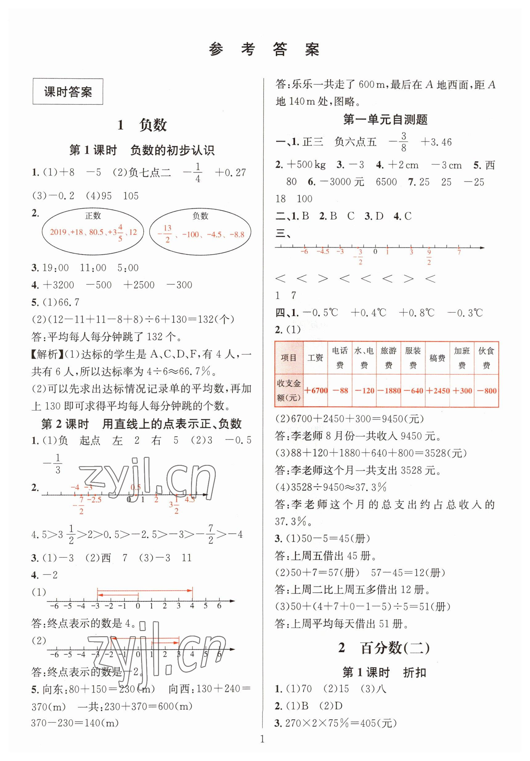 2023年華東師大版一課一練六年級(jí)數(shù)學(xué)下冊(cè)人教版 參考答案第1頁(yè)