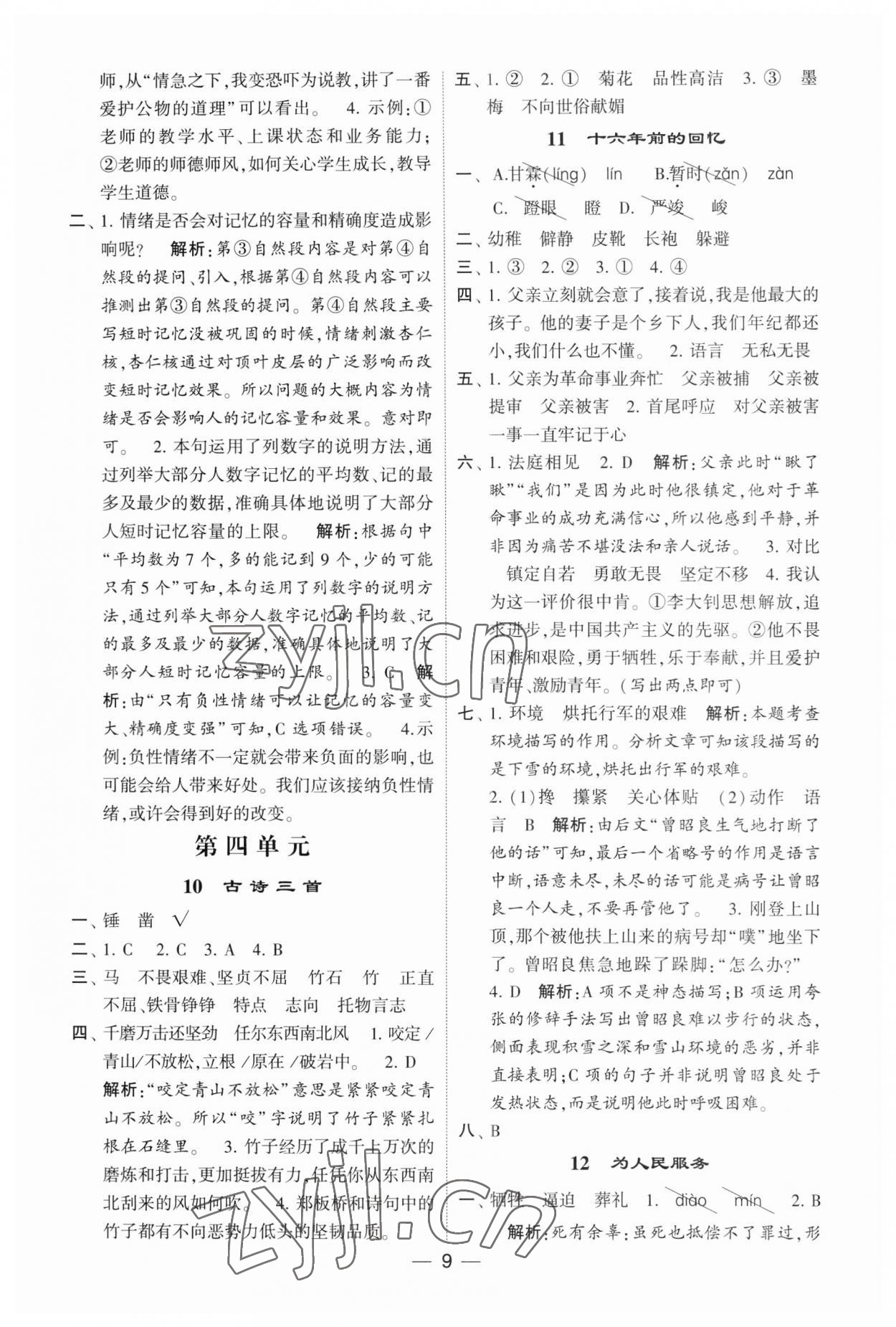 2023年經(jīng)綸學(xué)典提高班六年級語文下冊人教版 第9頁