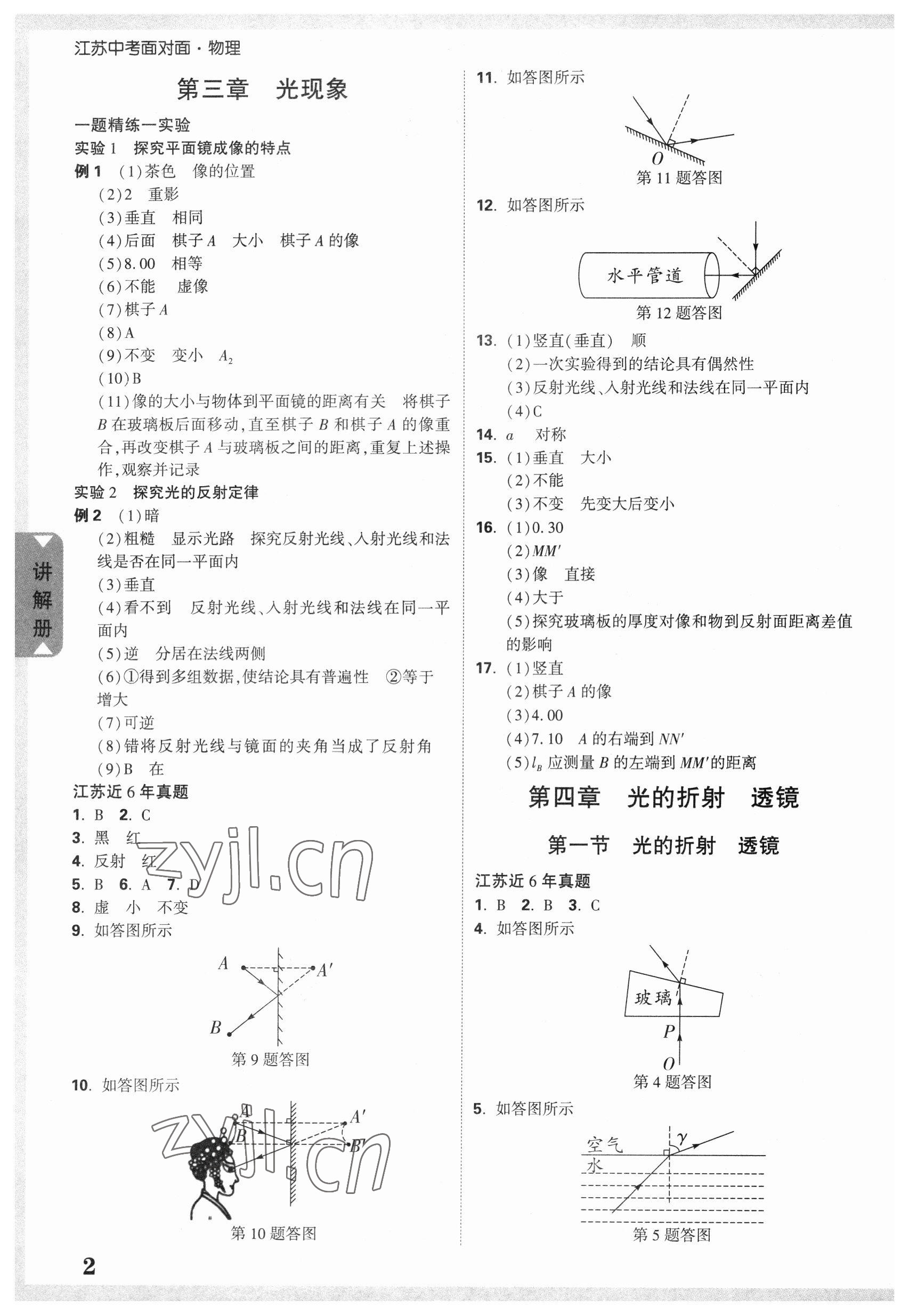 2023年中考面對面物理江蘇專版 參考答案第2頁