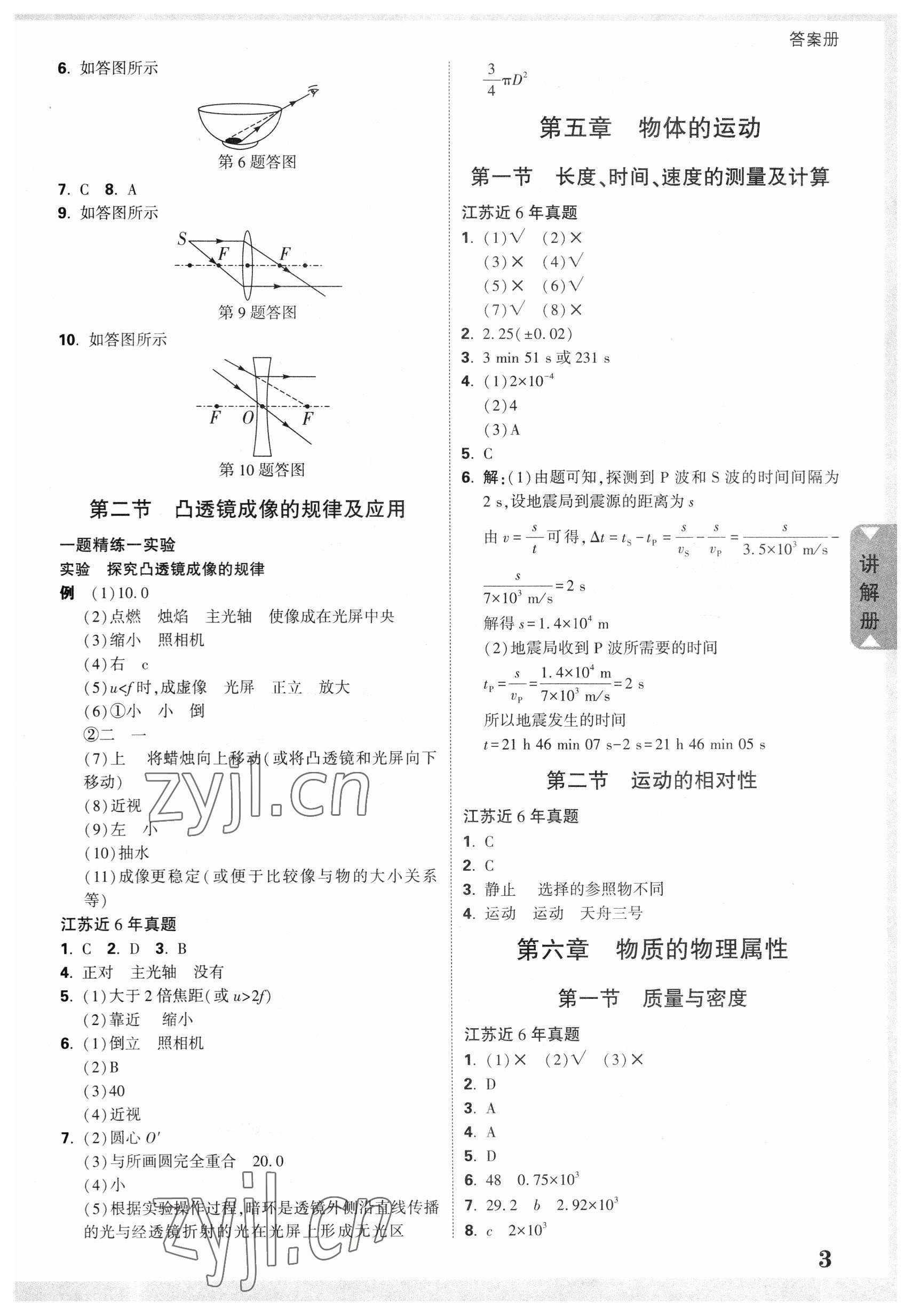 2023年中考面对面物理江苏专版 参考答案第3页