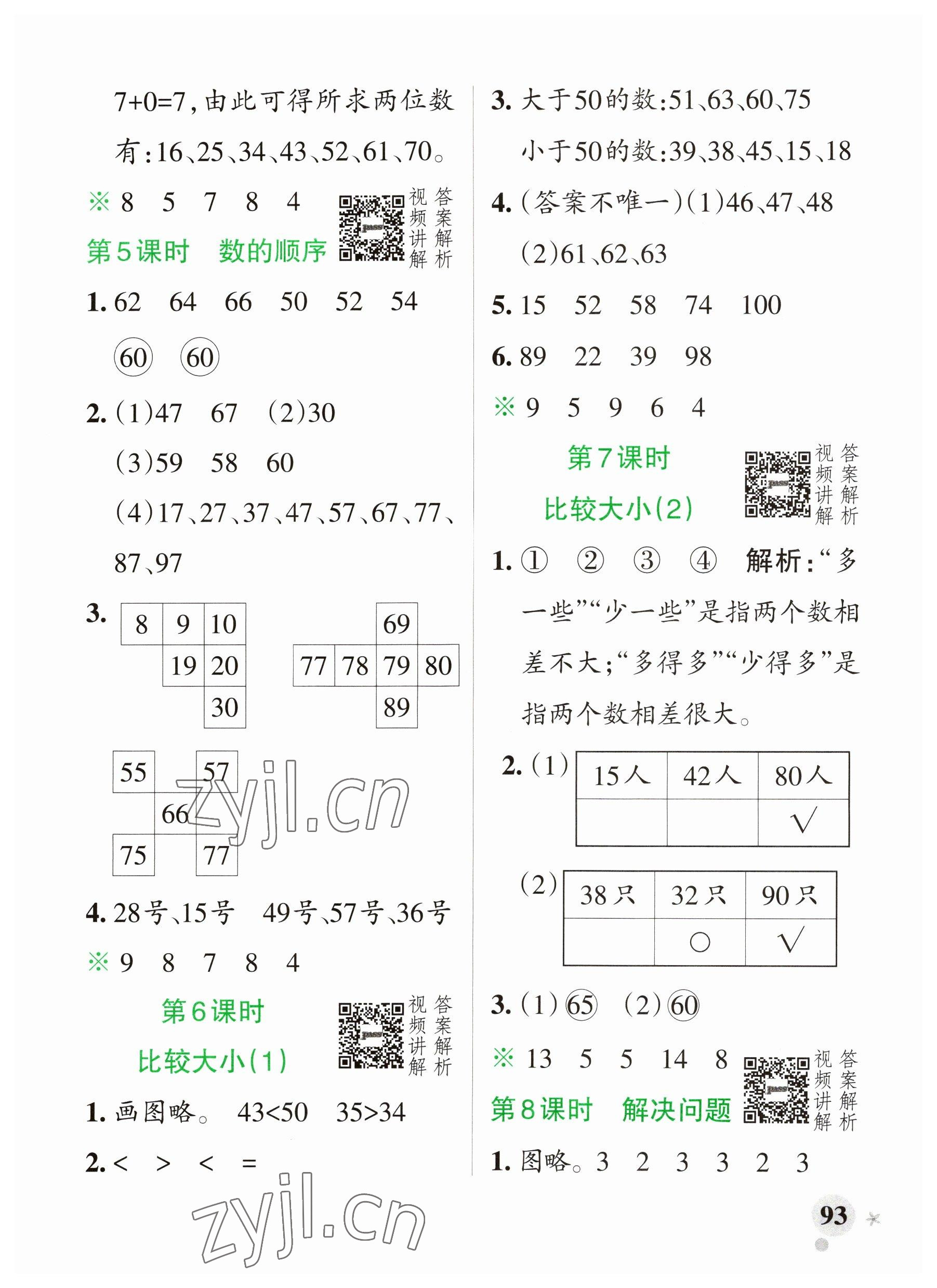 2023年小學(xué)學(xué)霸作業(yè)本一年級(jí)數(shù)學(xué)下冊(cè)人教版廣東專版 參考答案第9頁